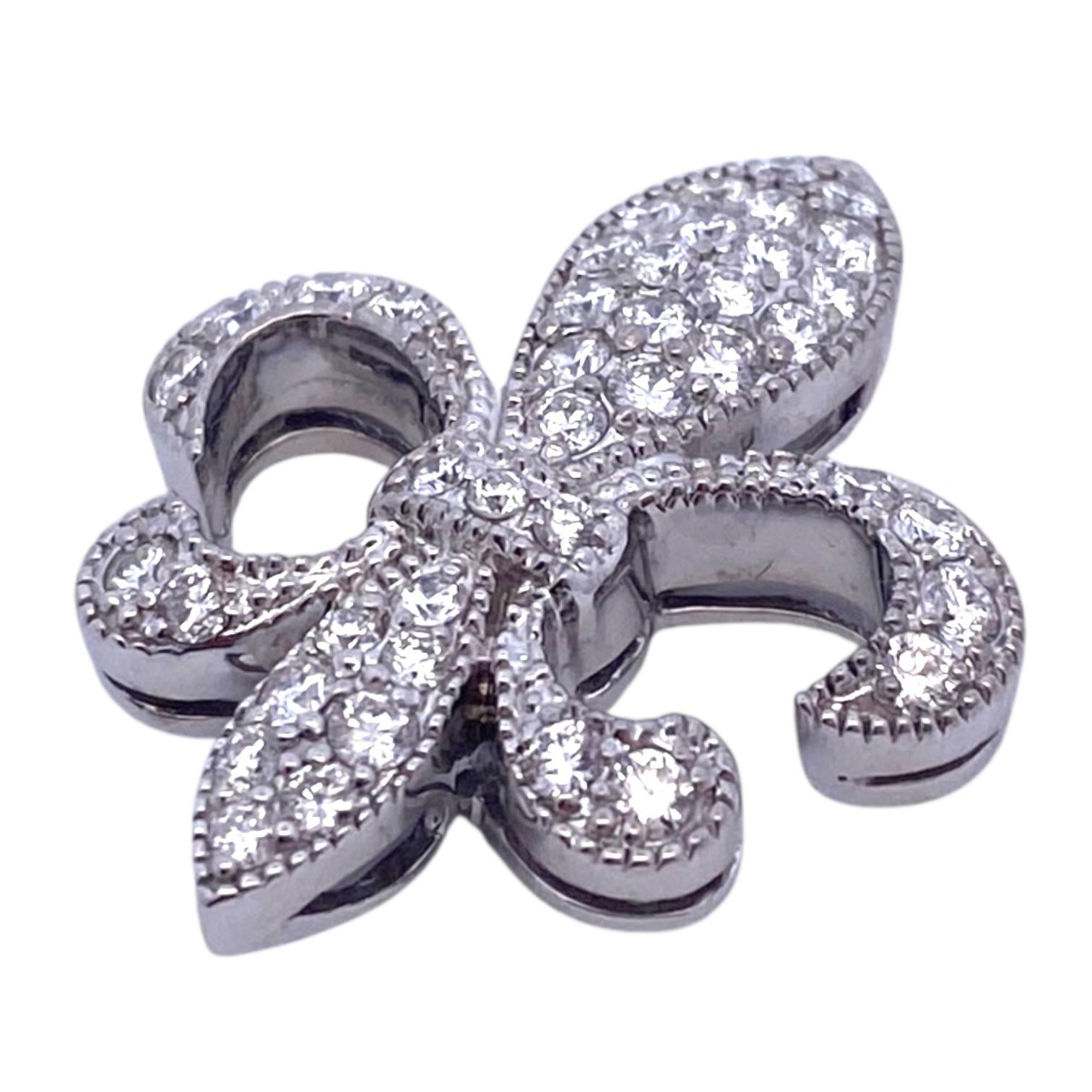 Vintage 18K White Gold Fleur-De-Lis Diamond Pendant