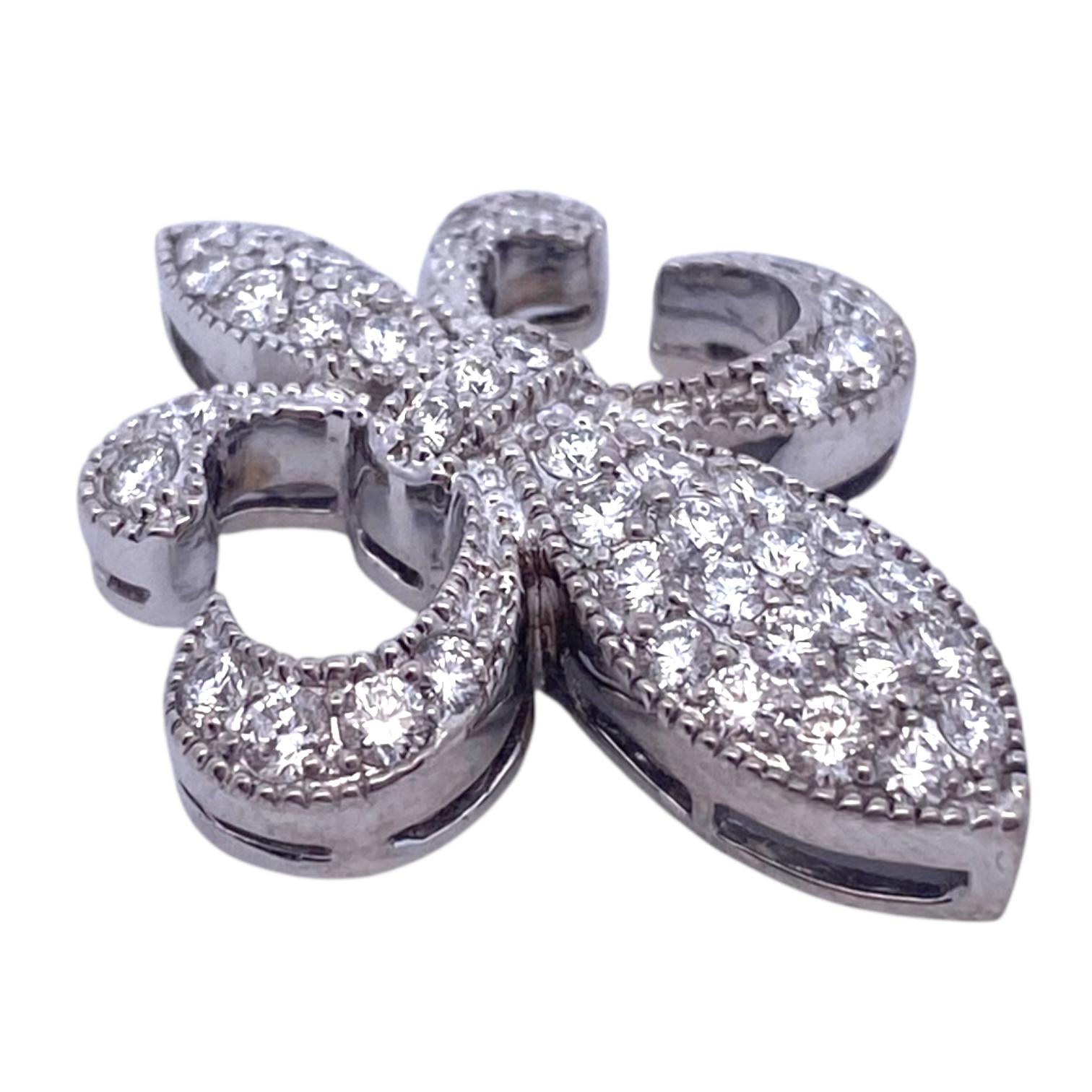Vintage 18K White Gold Fleur-De-Lis Diamond Pendant
