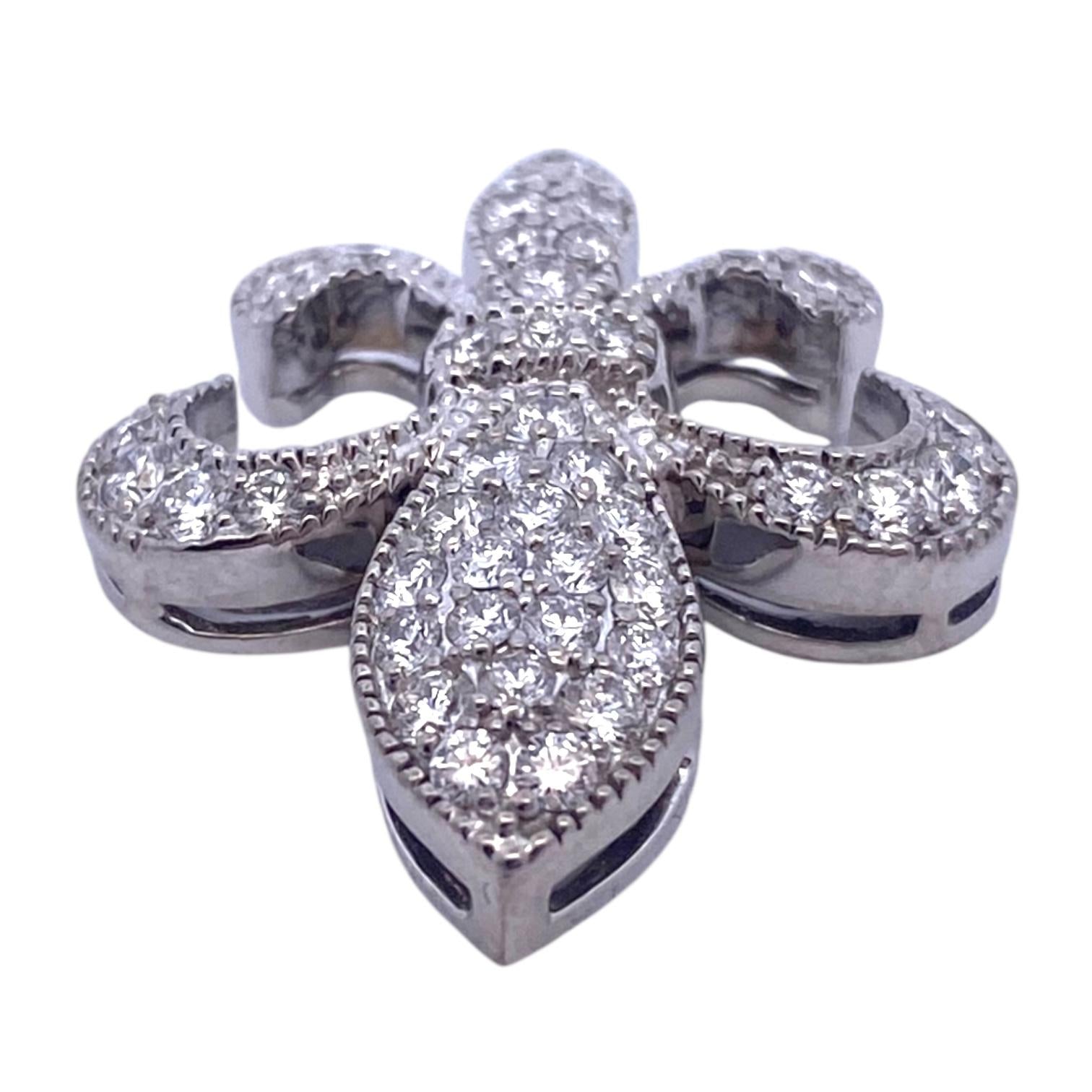 Vintage 18K White Gold Fleur-De-Lis Diamond Pendant