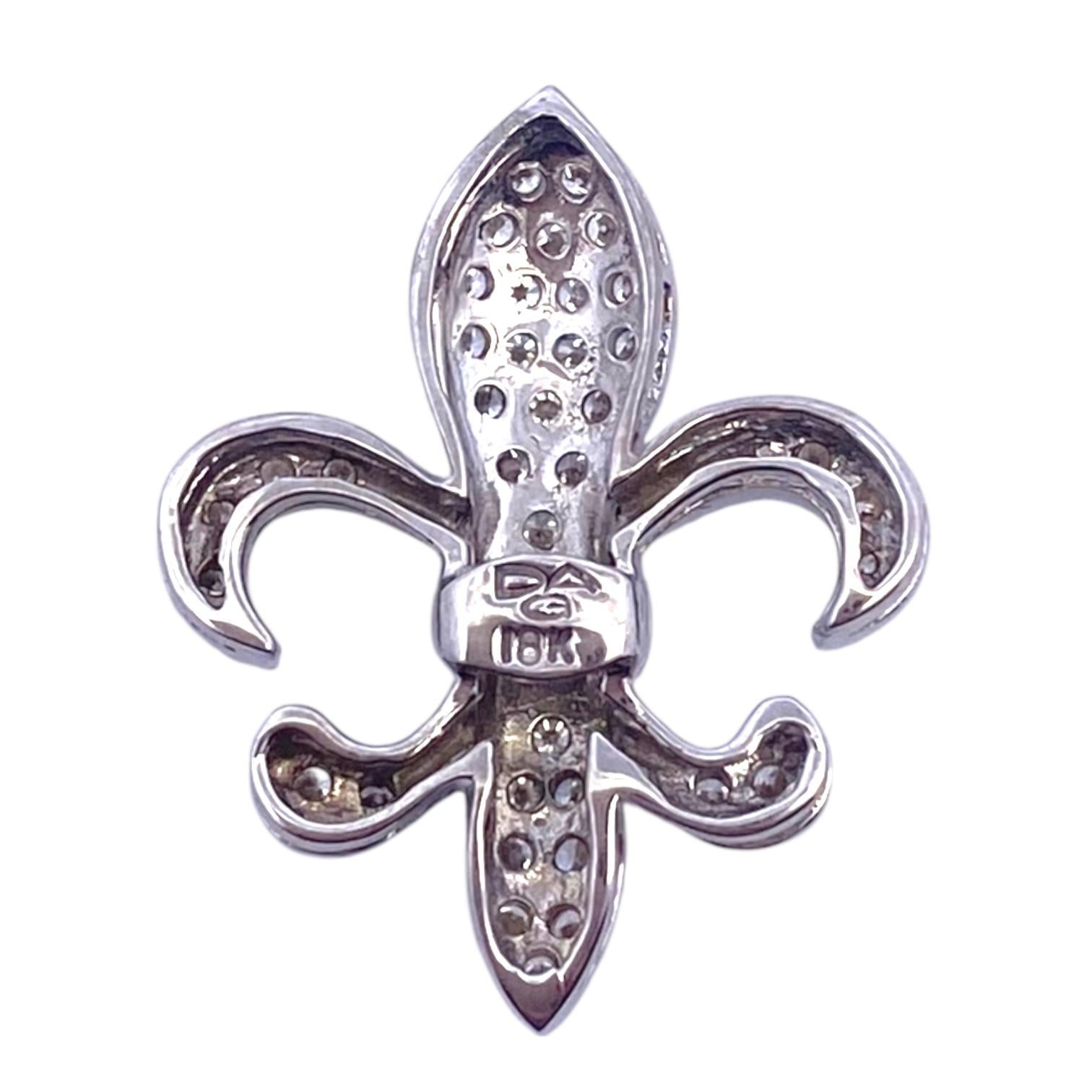 Vintage 18K White Gold Fleur-De-Lis Diamond Pendant