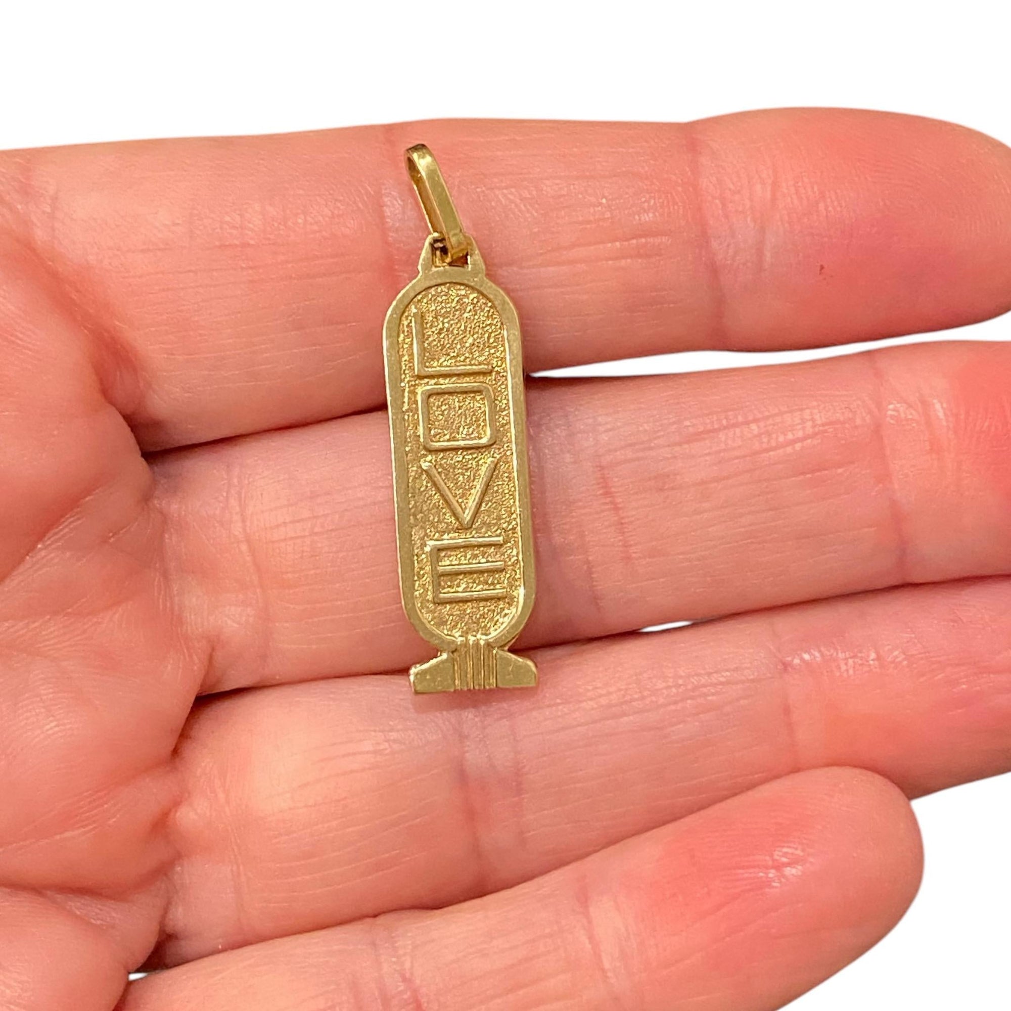 14K Gold Egyptian Hieroglyphic Cartouche LOVE Pendant