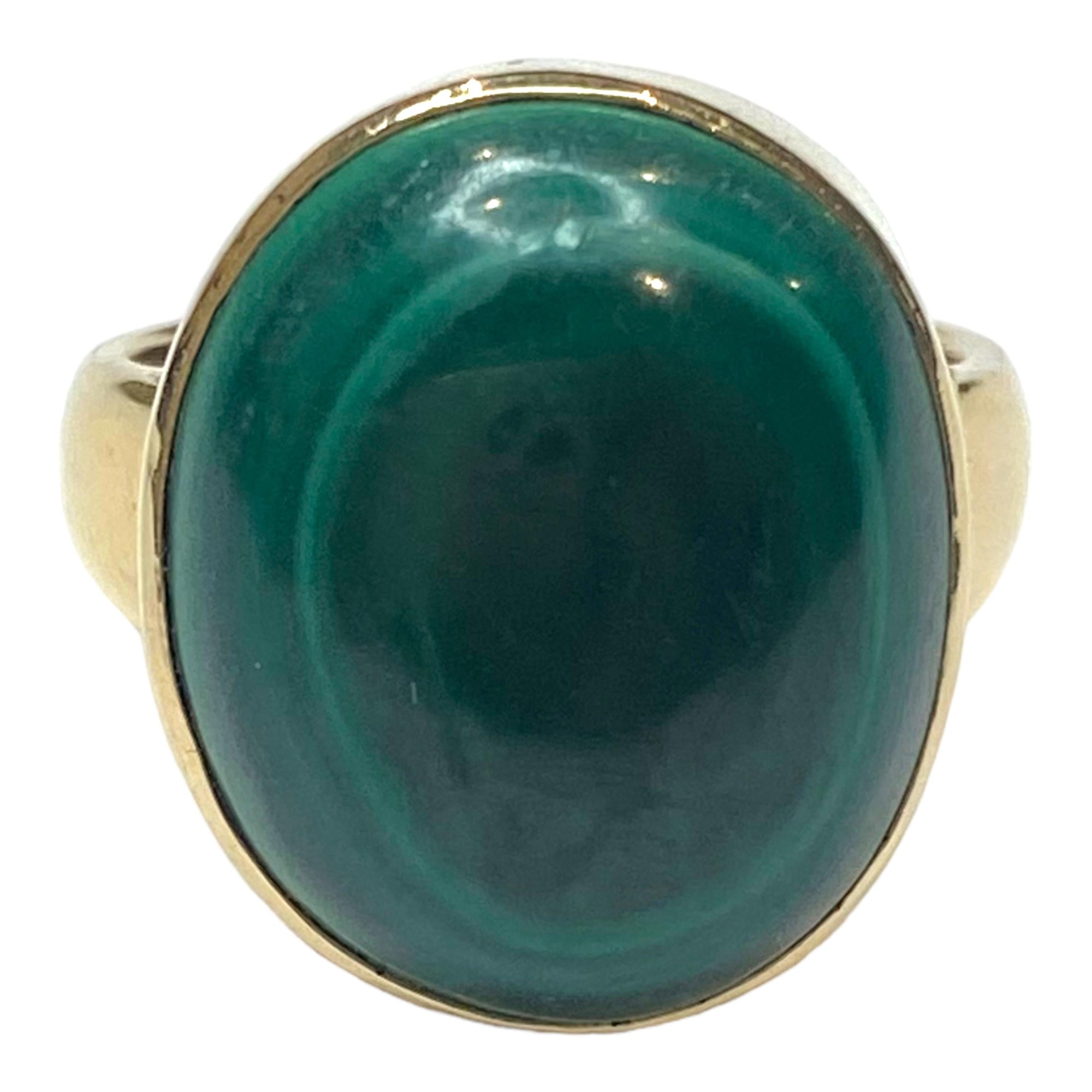 Vintage 14K Yellow Gold Malachite Cabochon Ring
