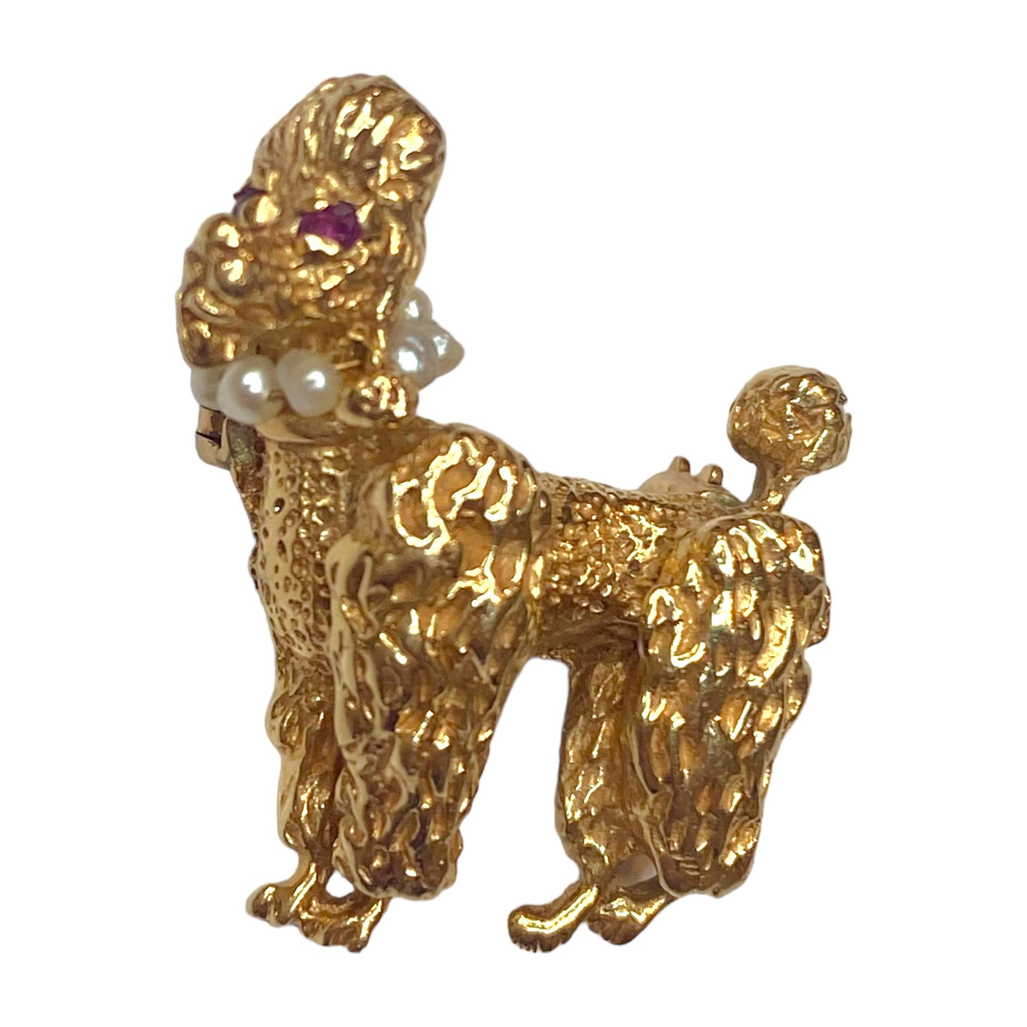 Vintage 14K Gold & Pearl Poodle Brooch