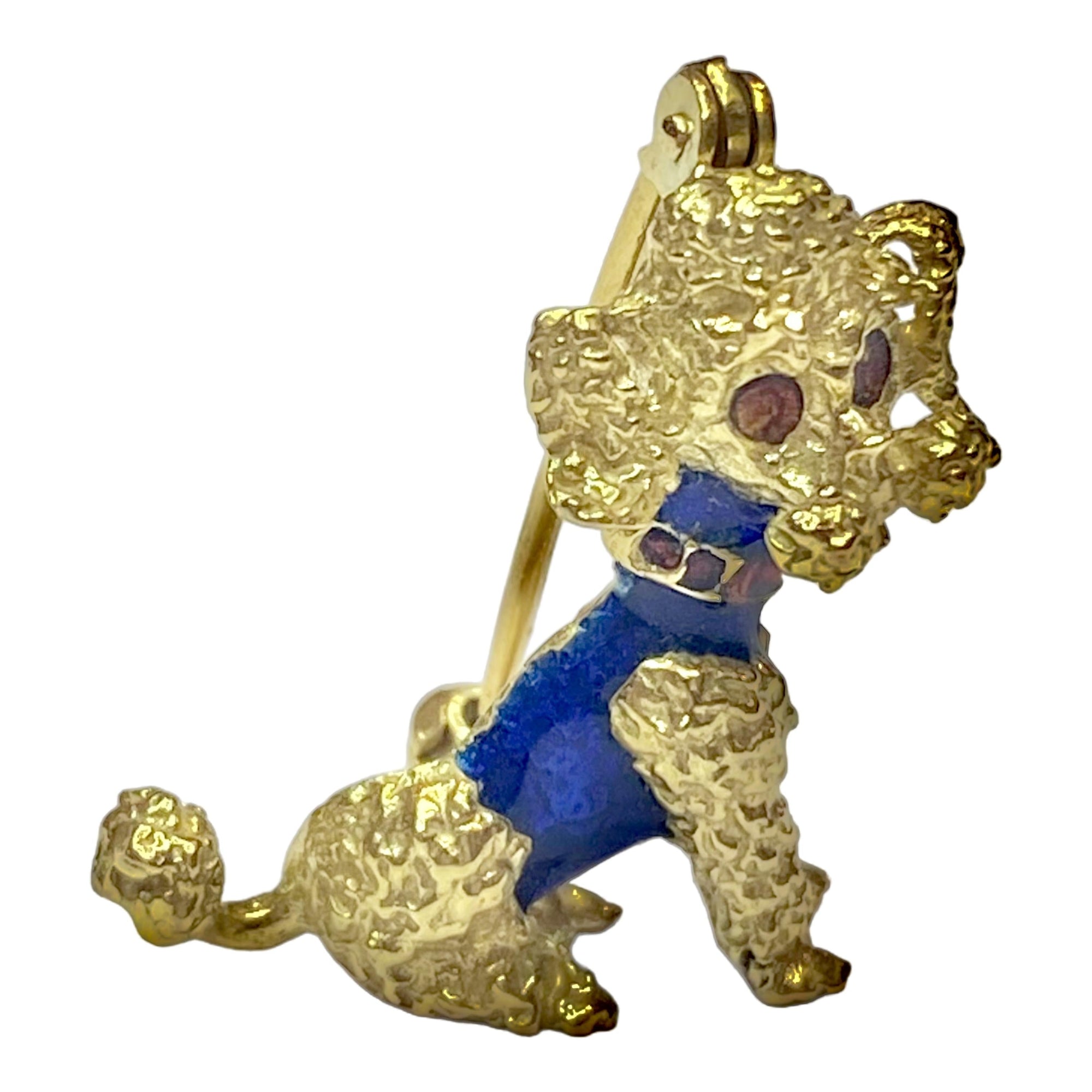 Vintage 18K Gold Enamel Poodle Brooch
