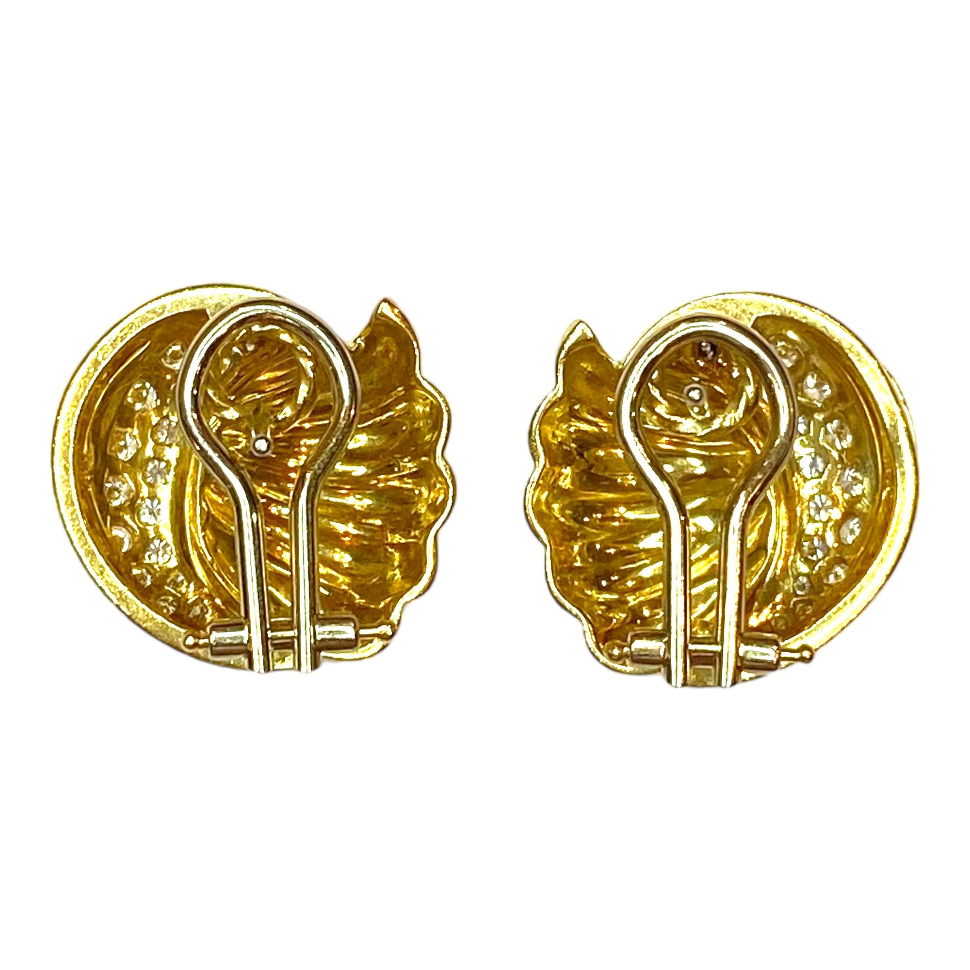 Vintage 18K Gold Scalloped Diamond Earrings