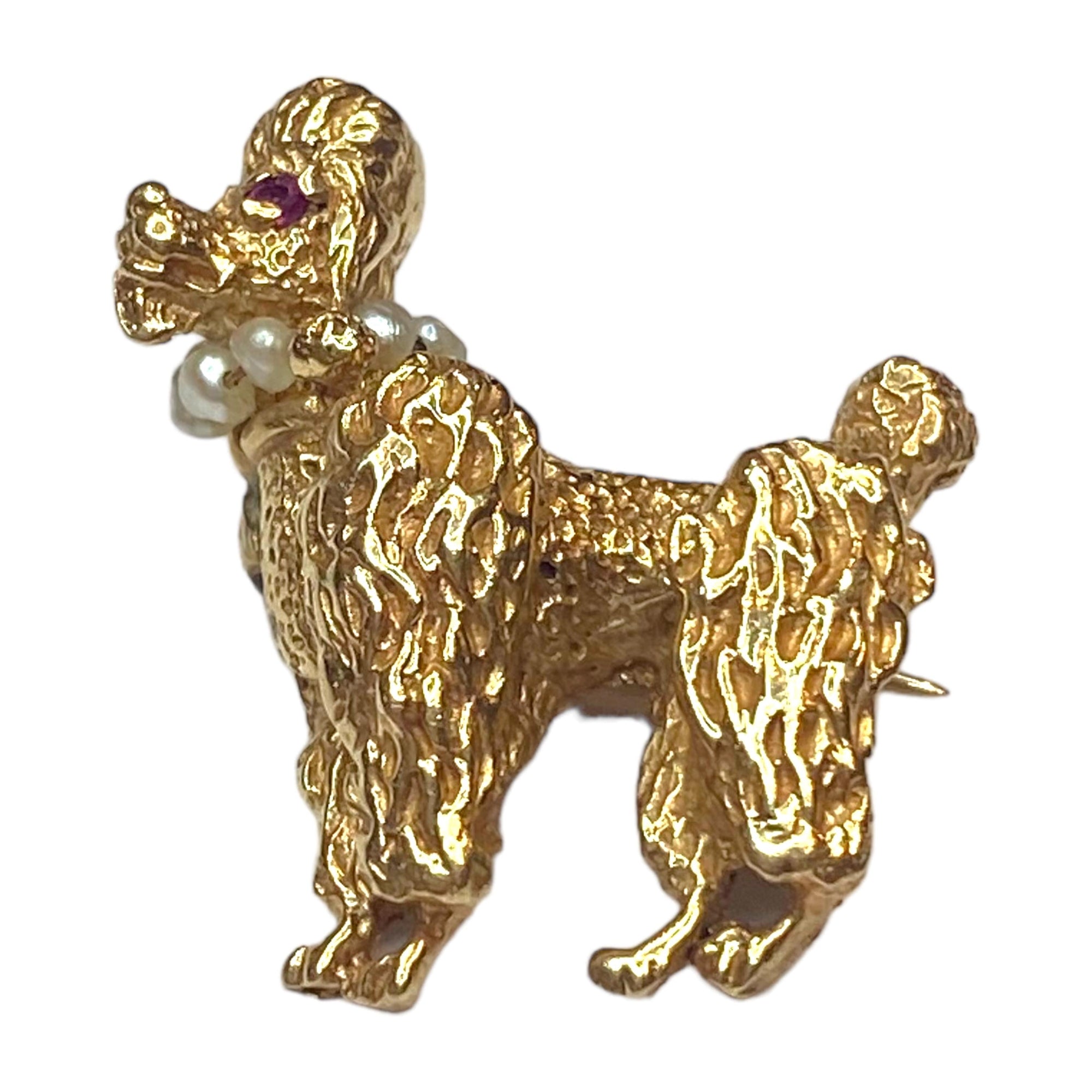 Vintage 14K Gold & Pearl Poodle Brooch