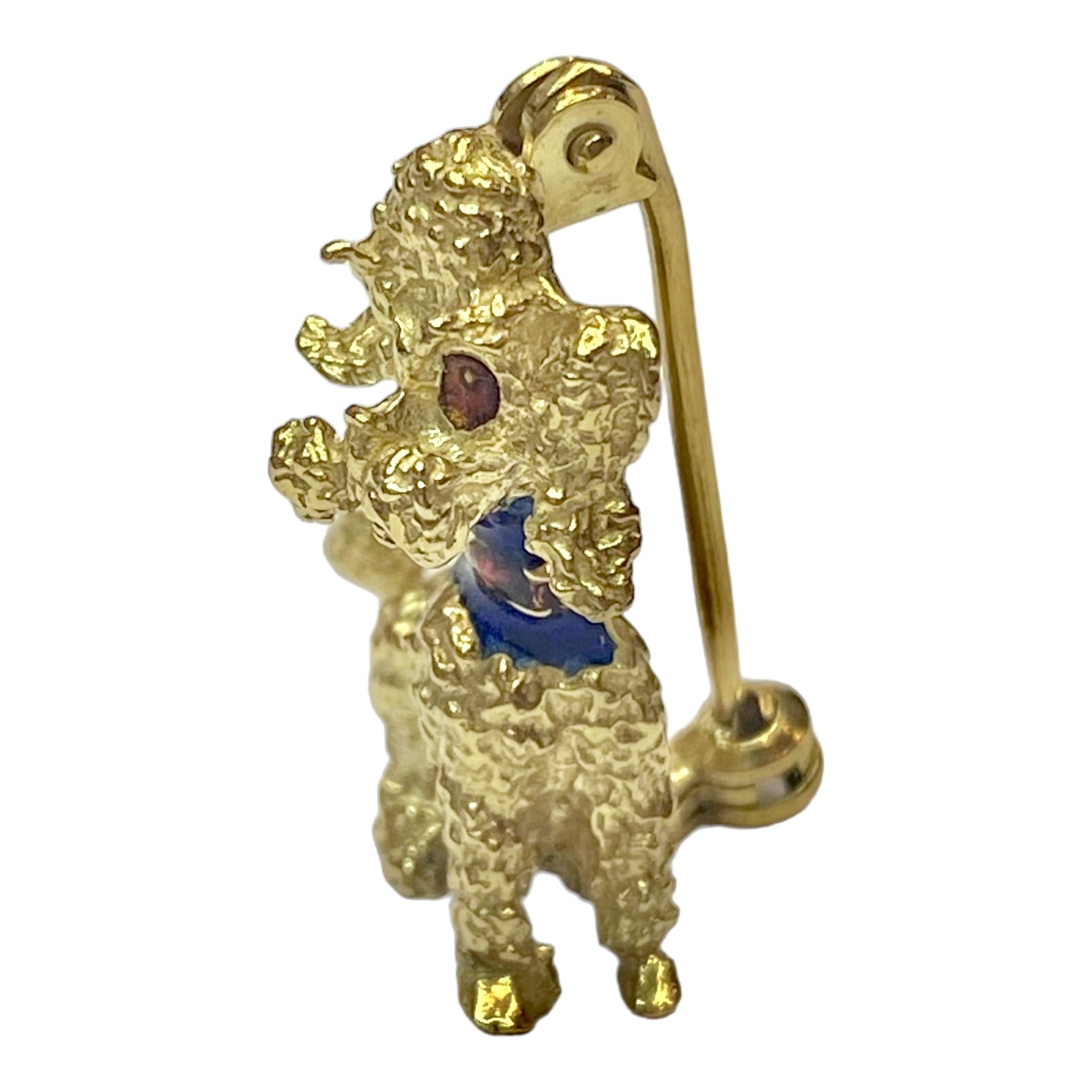 Vintage 18K Gold Enamel Poodle Brooch