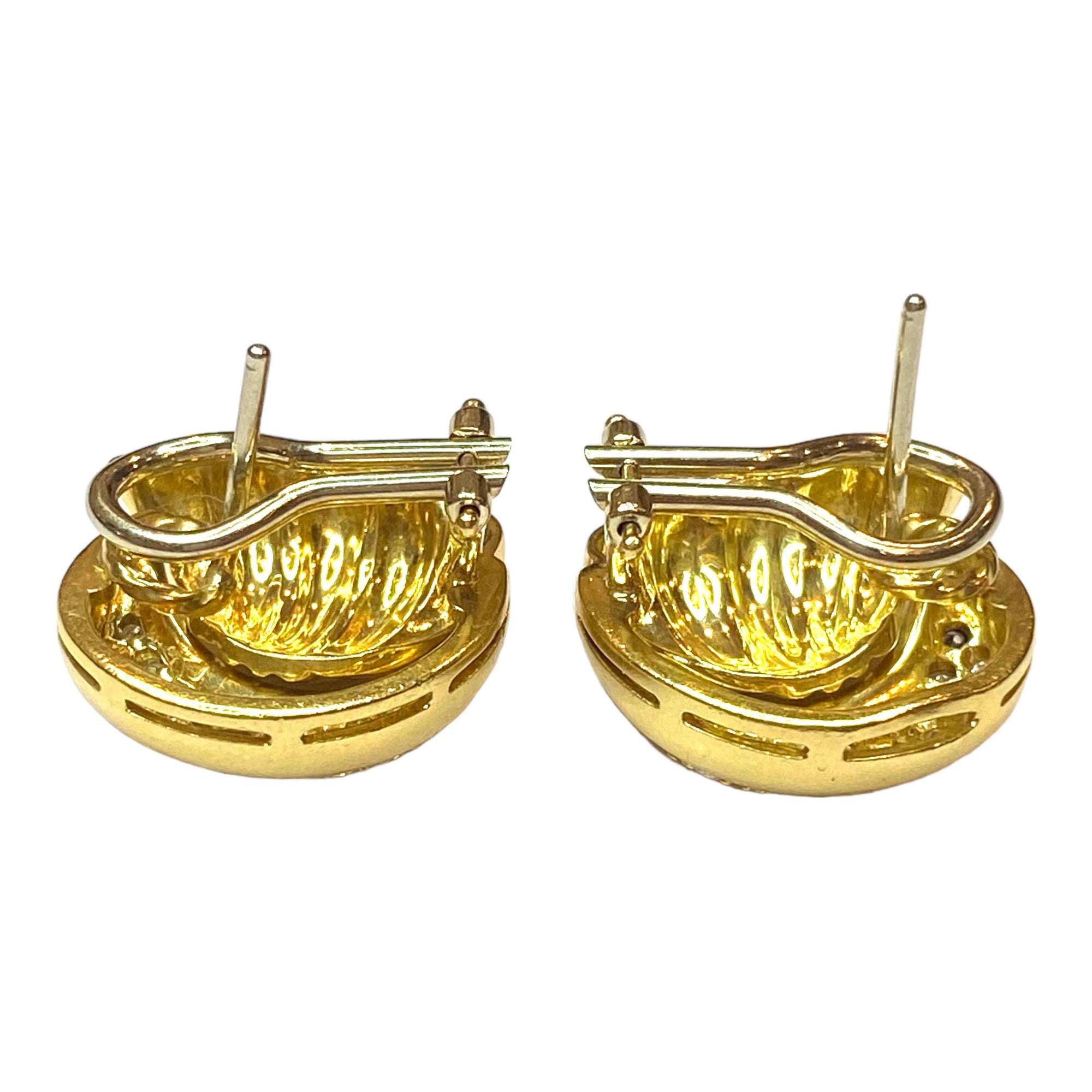 Vintage 18K Gold Scalloped Diamond Earrings