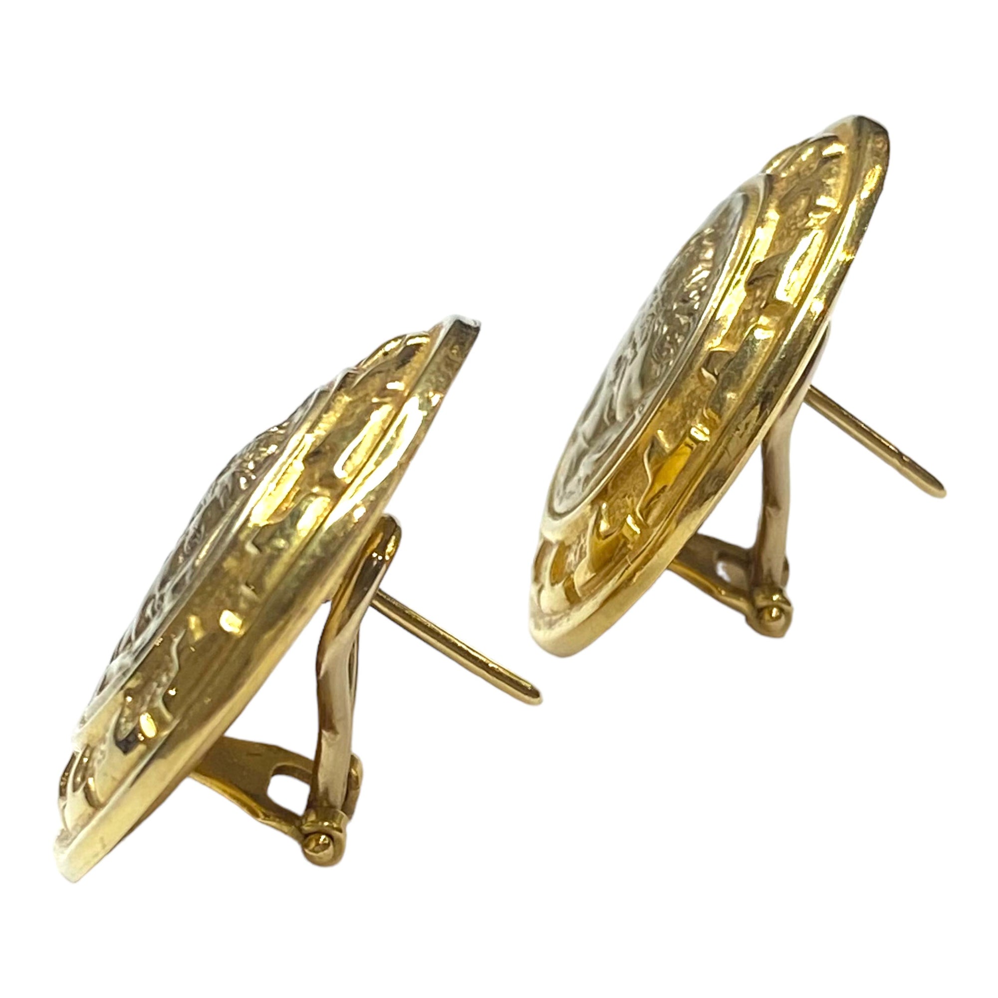 18K Gold Vintage Roman Coin Motif Round Earrings