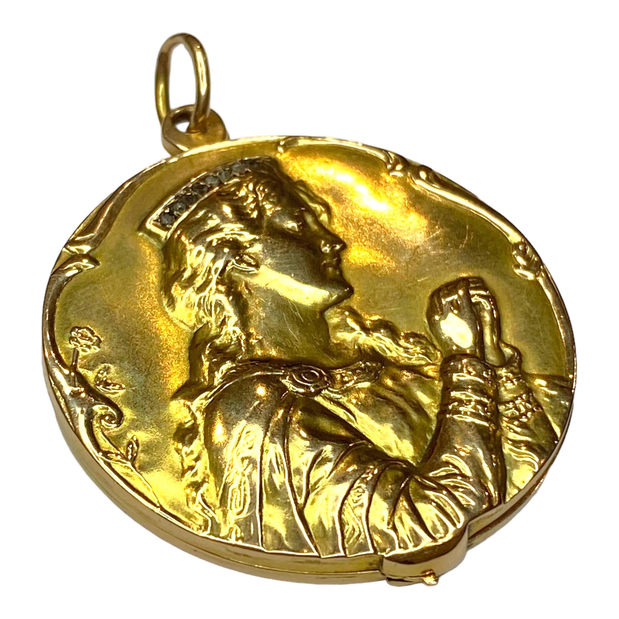 Antique Art Nouveau 18K Yellow Gold and Diamond Locket