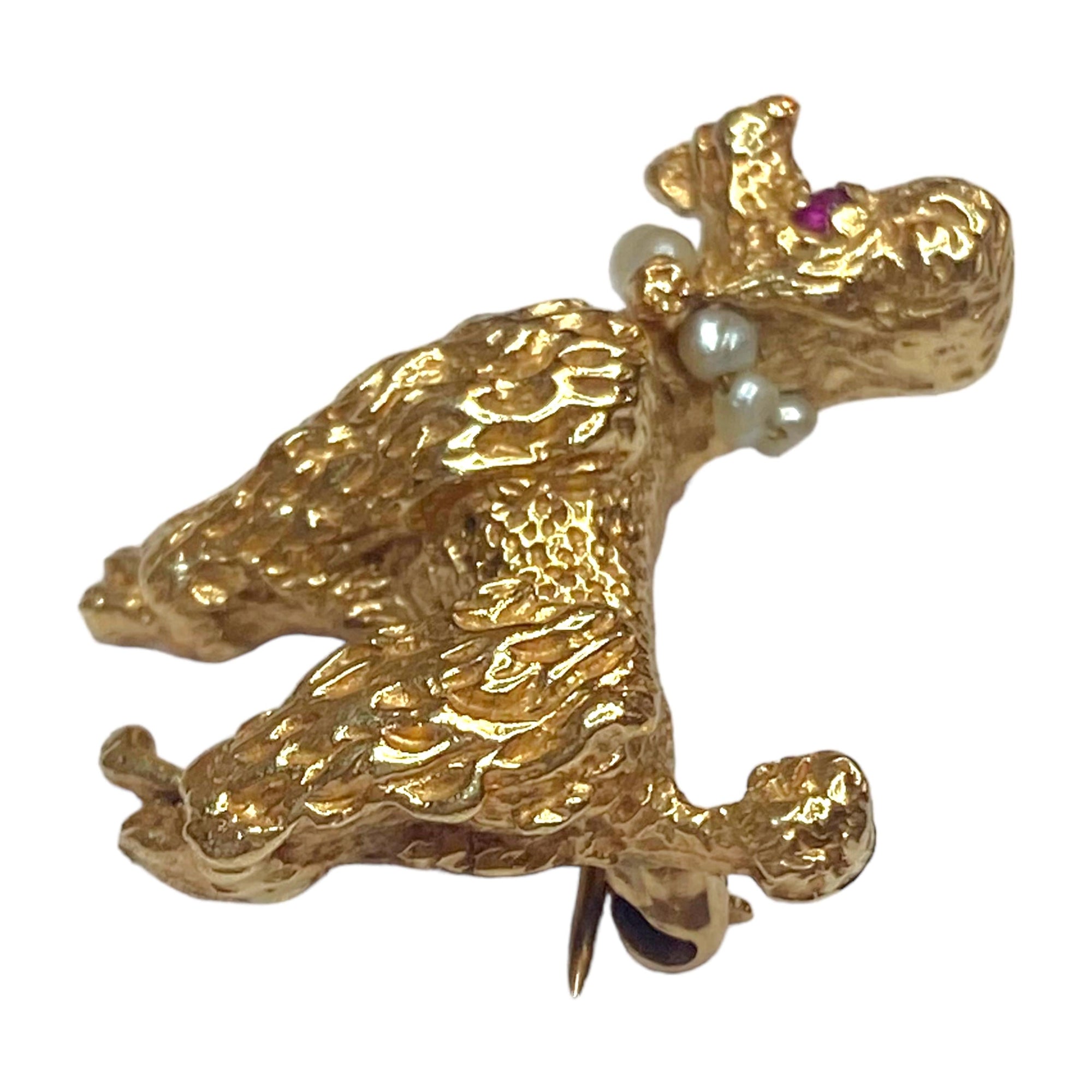 Vintage 14K Gold & Pearl Poodle Brooch