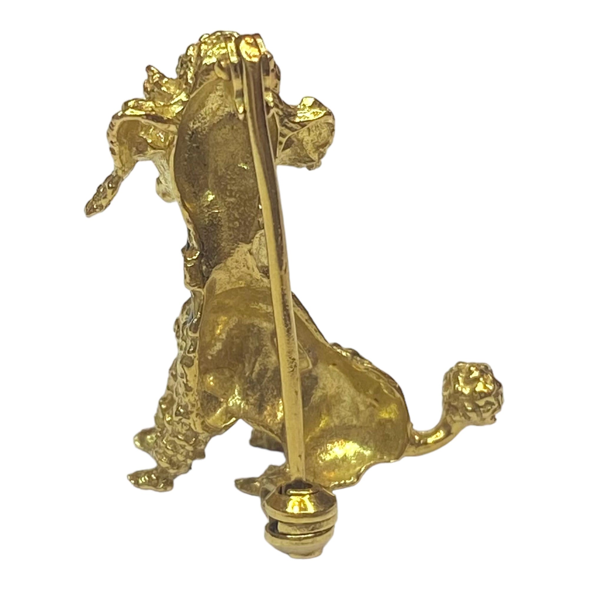 Vintage 18K Gold Enamel Poodle Brooch