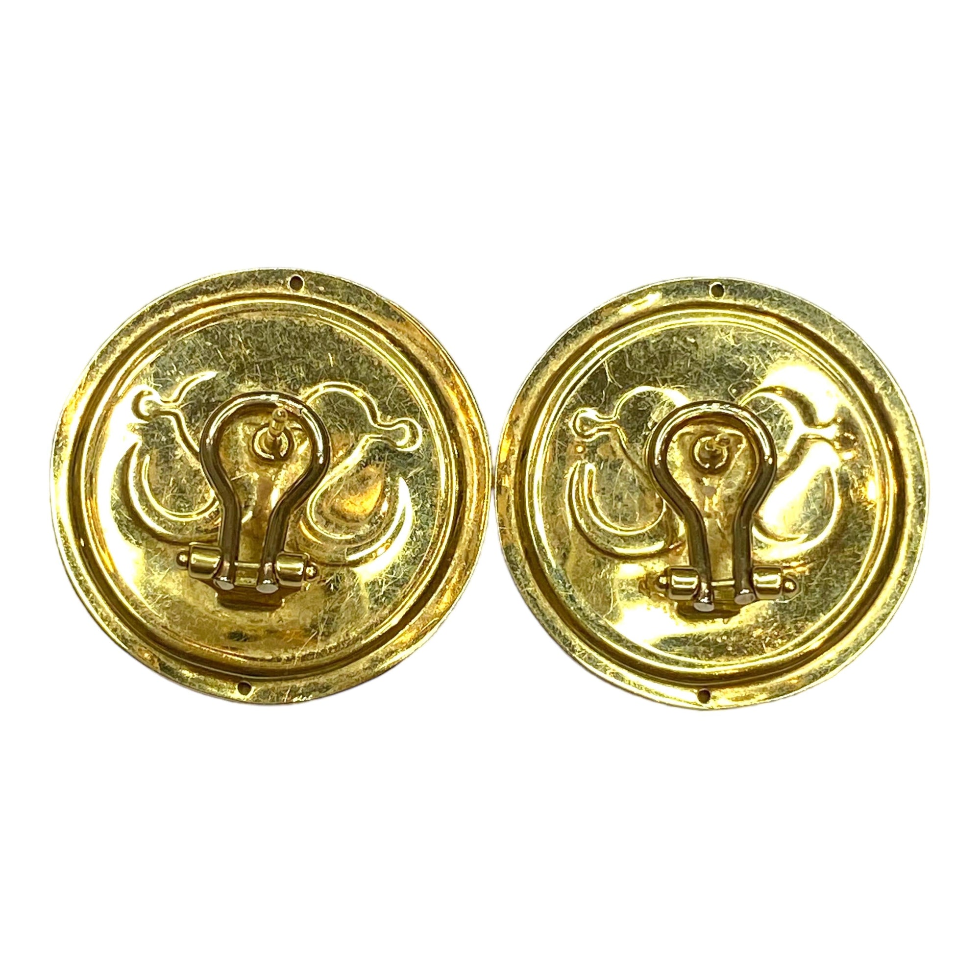 18K Gold Vintage Roman Coin Motif Round Earrings