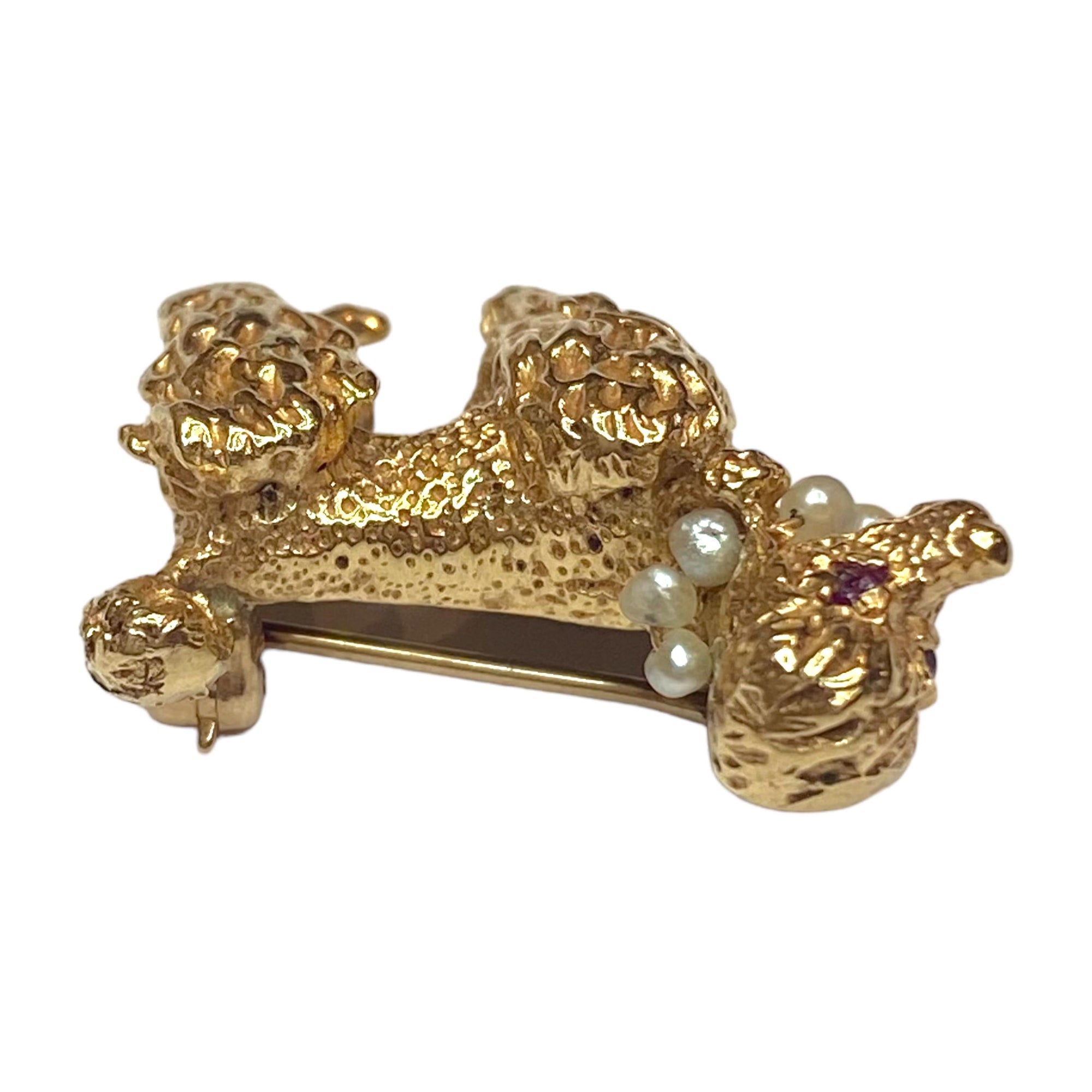 Vintage 14K Gold & Pearl Poodle Brooch