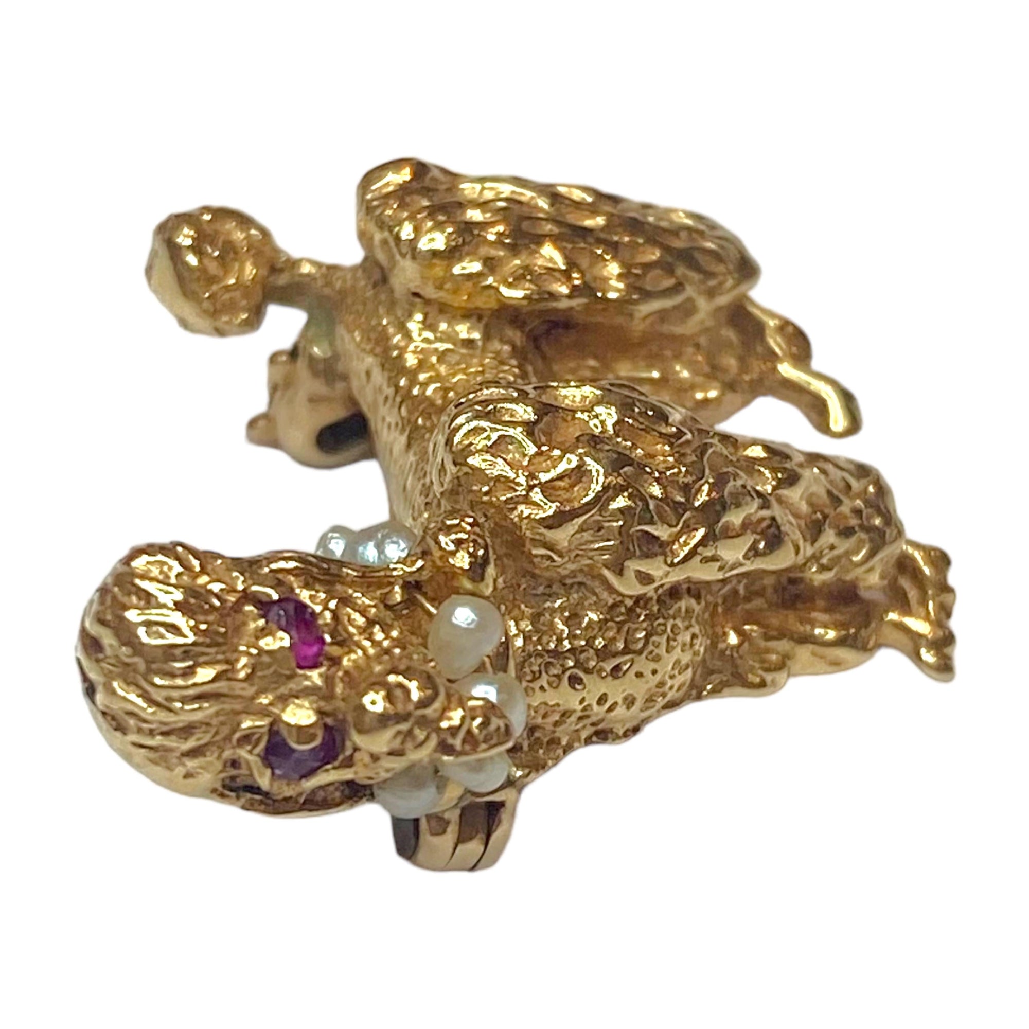 Vintage 14K Gold & Pearl Poodle Brooch