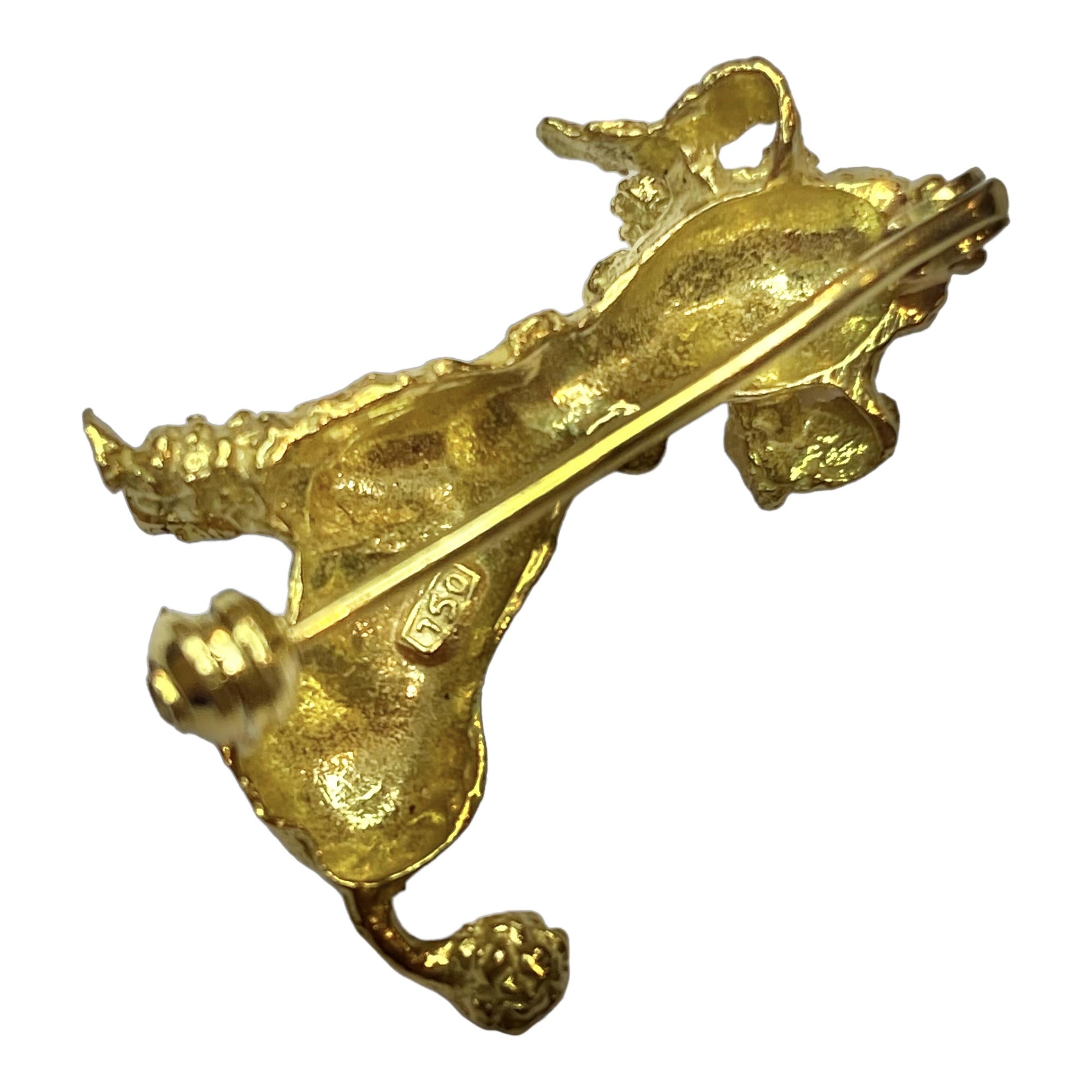 Vintage 18K Gold Enamel Poodle Brooch