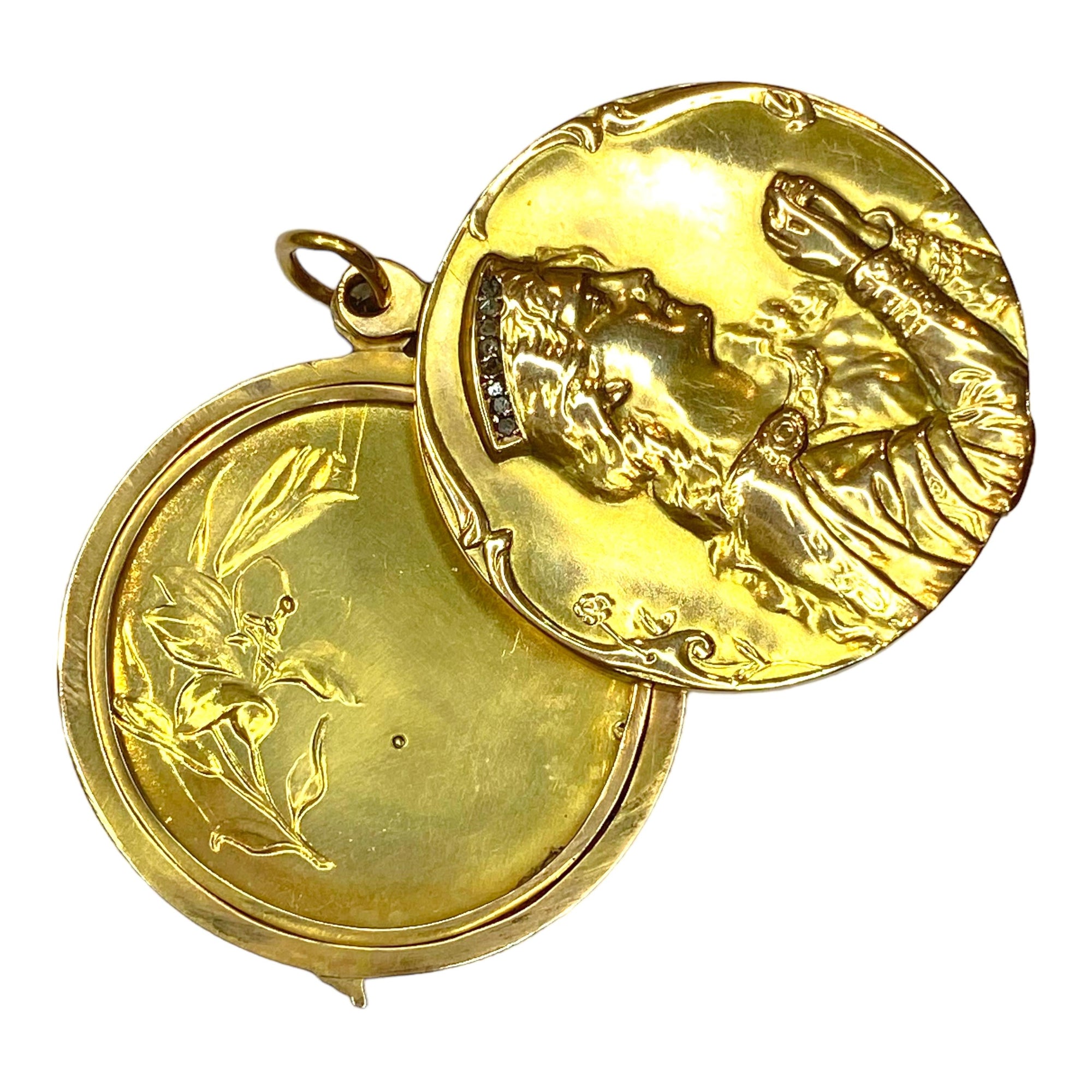 Antique Art Nouveau 18K Yellow Gold and Diamond Locket