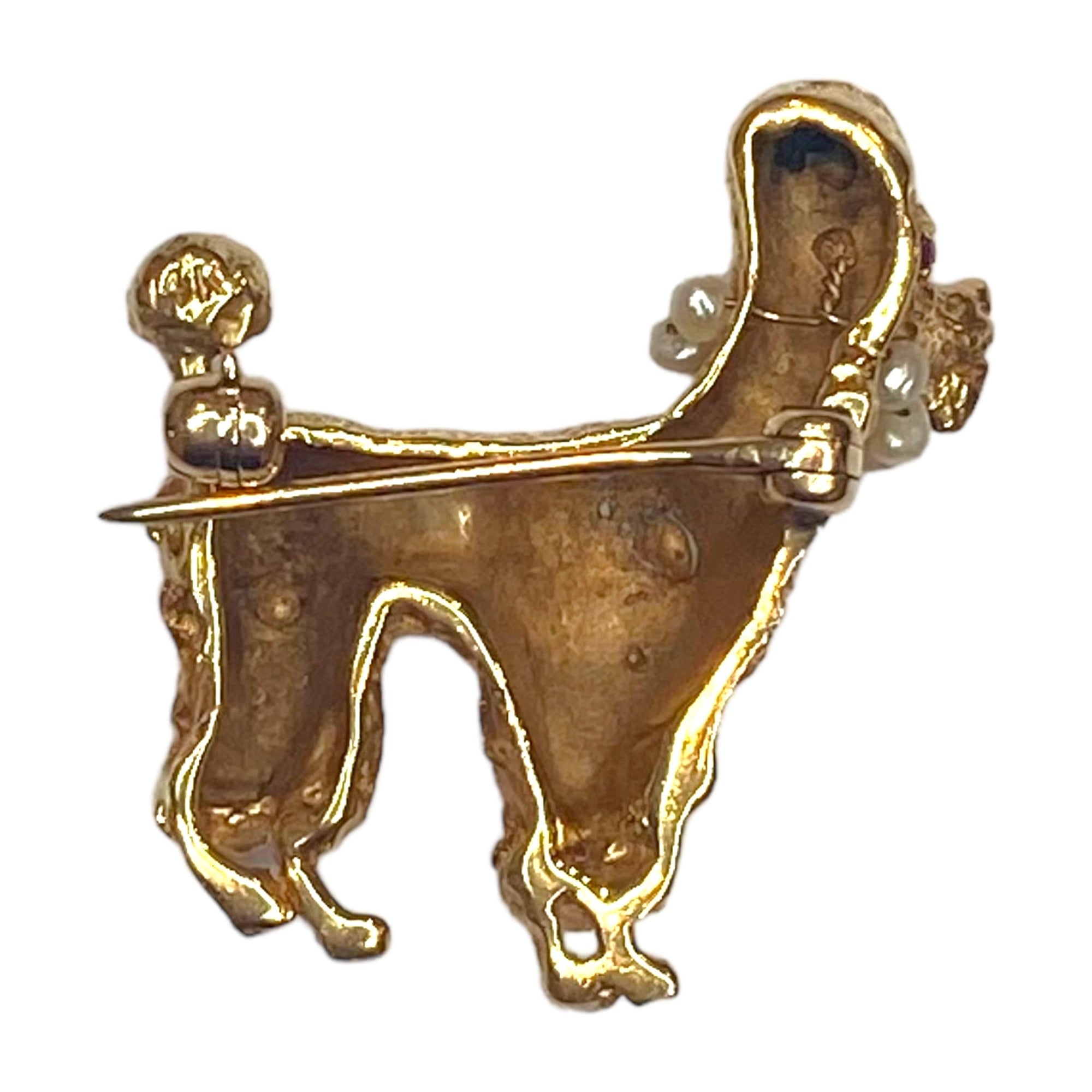 Vintage 14K Gold & Pearl Poodle Brooch