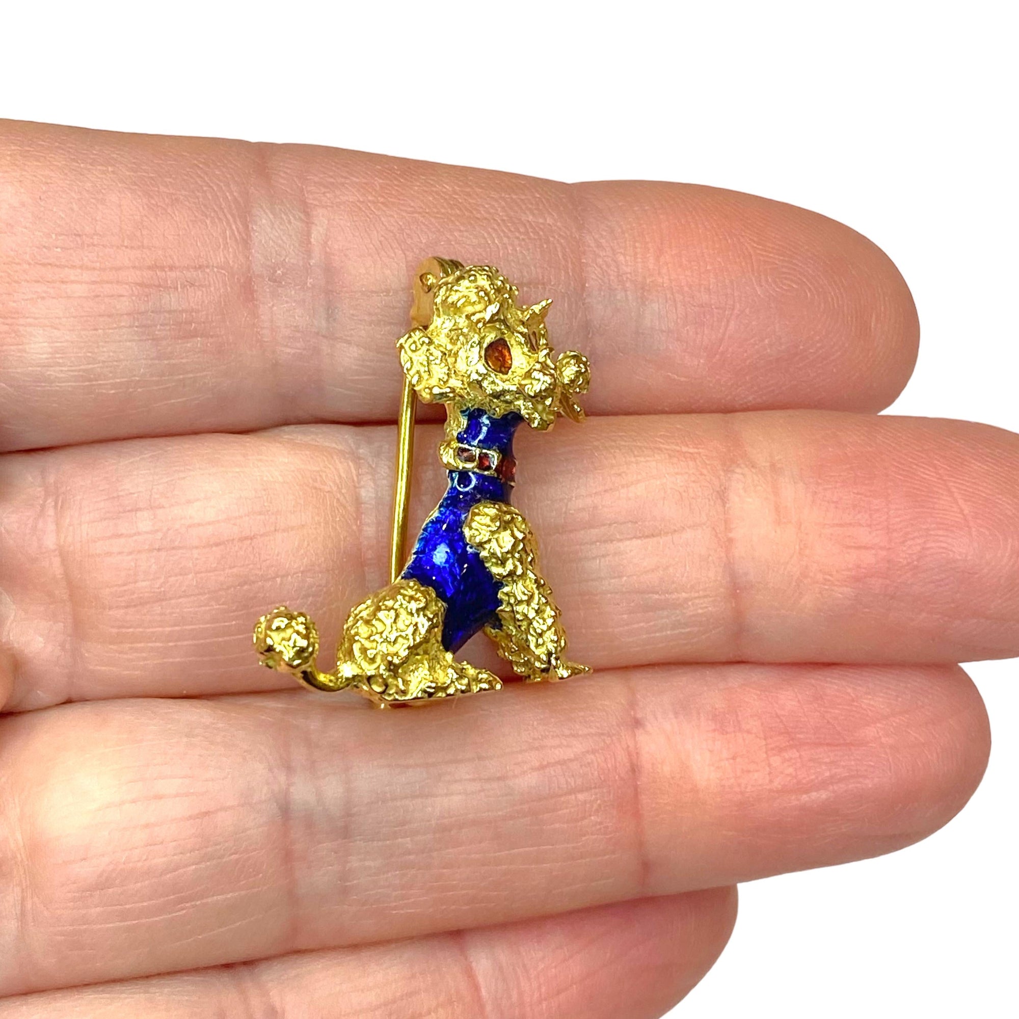 Vintage 18K Gold Enamel Poodle Brooch