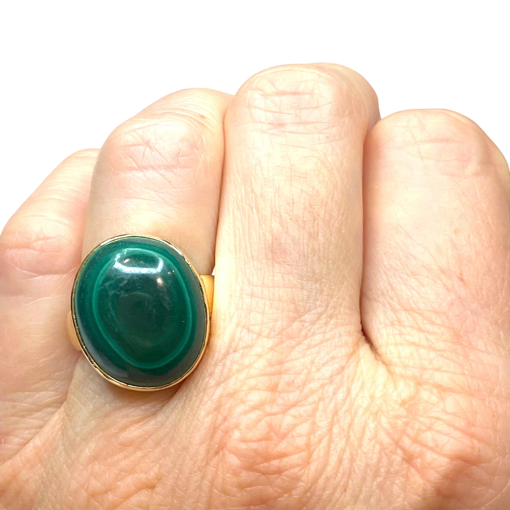 Vintage 14K Yellow Gold Malachite Cabochon Ring