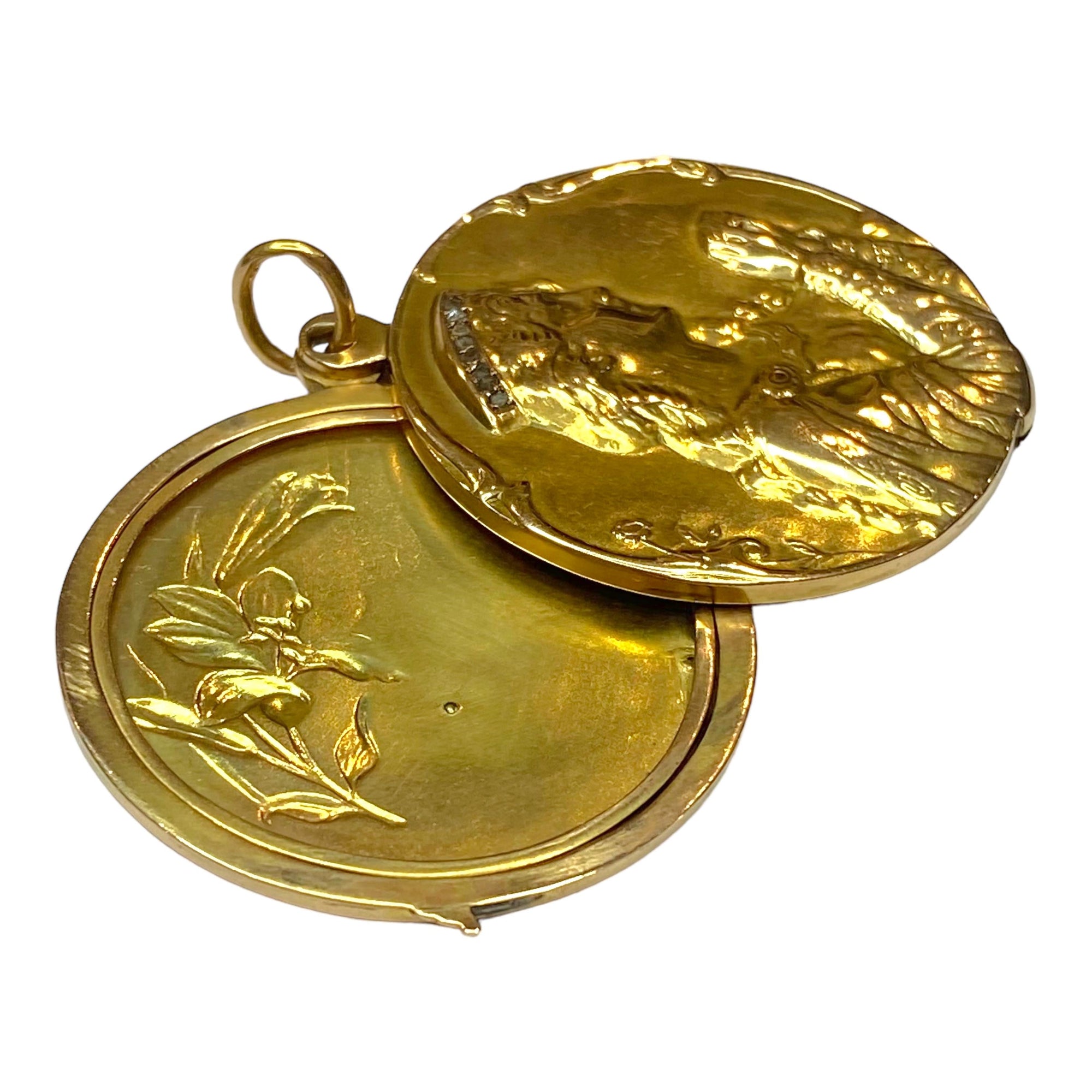Antique Art Nouveau 18K Yellow Gold and Diamond Locket