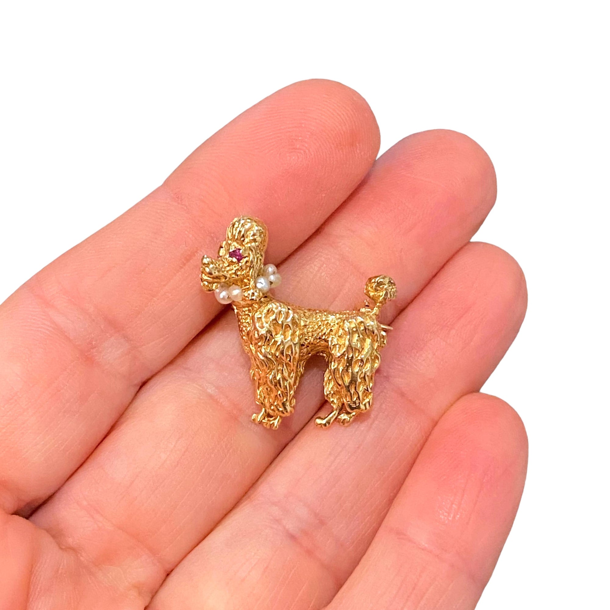 Vintage 14K Gold & Pearl Poodle Brooch