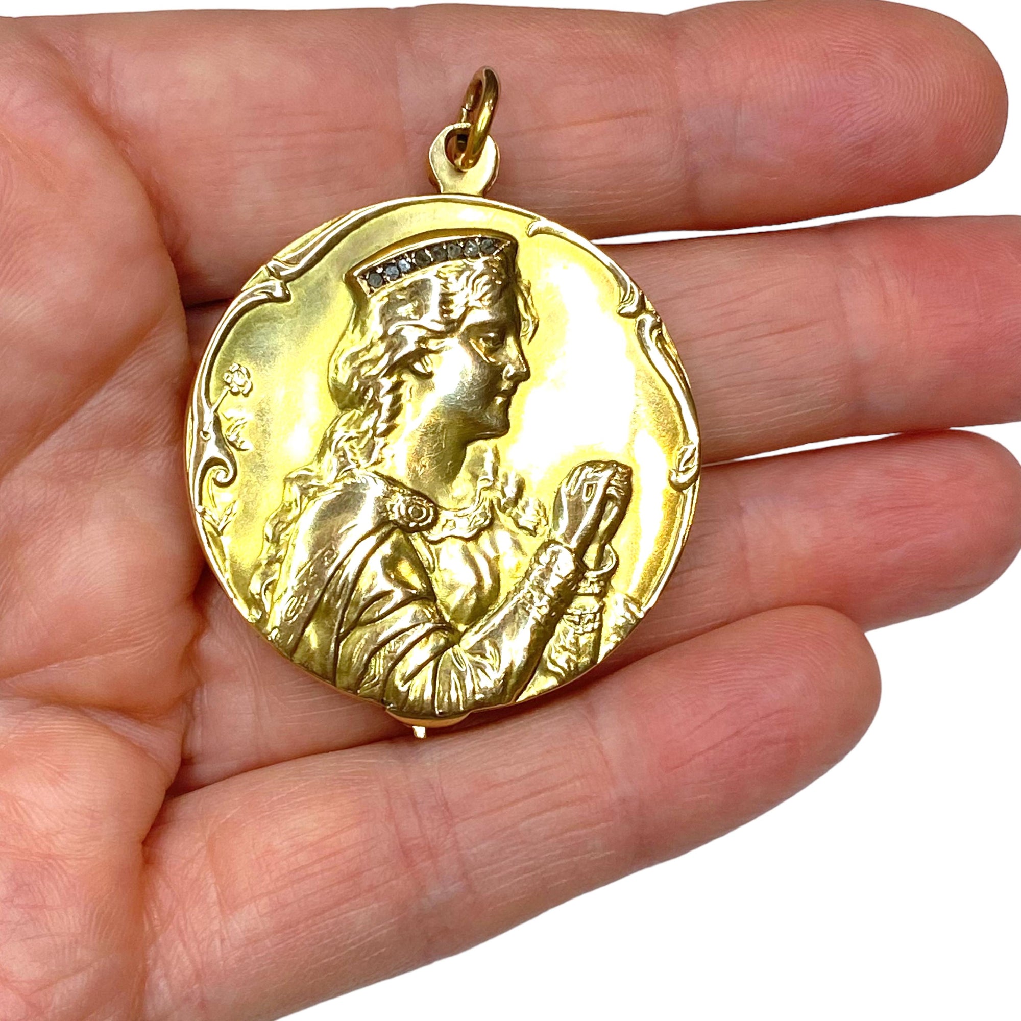 Antique Art Nouveau 18K Yellow Gold and Diamond Locket