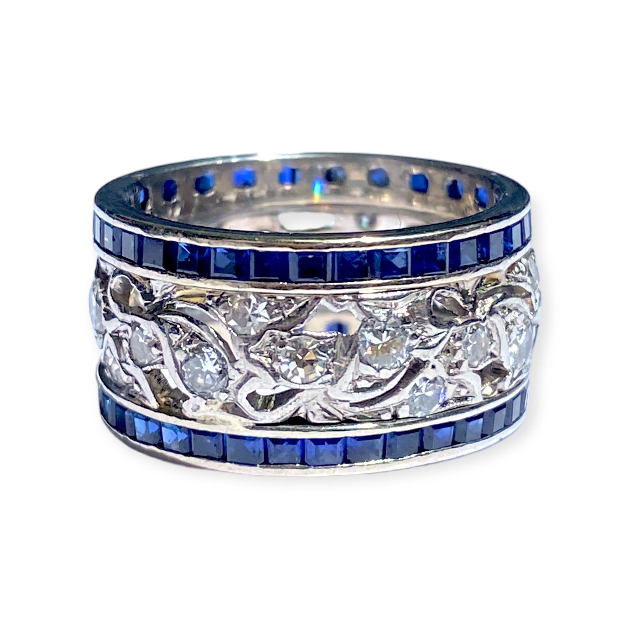 Vintage 14K White Gold Diamond Wide Eternity Band