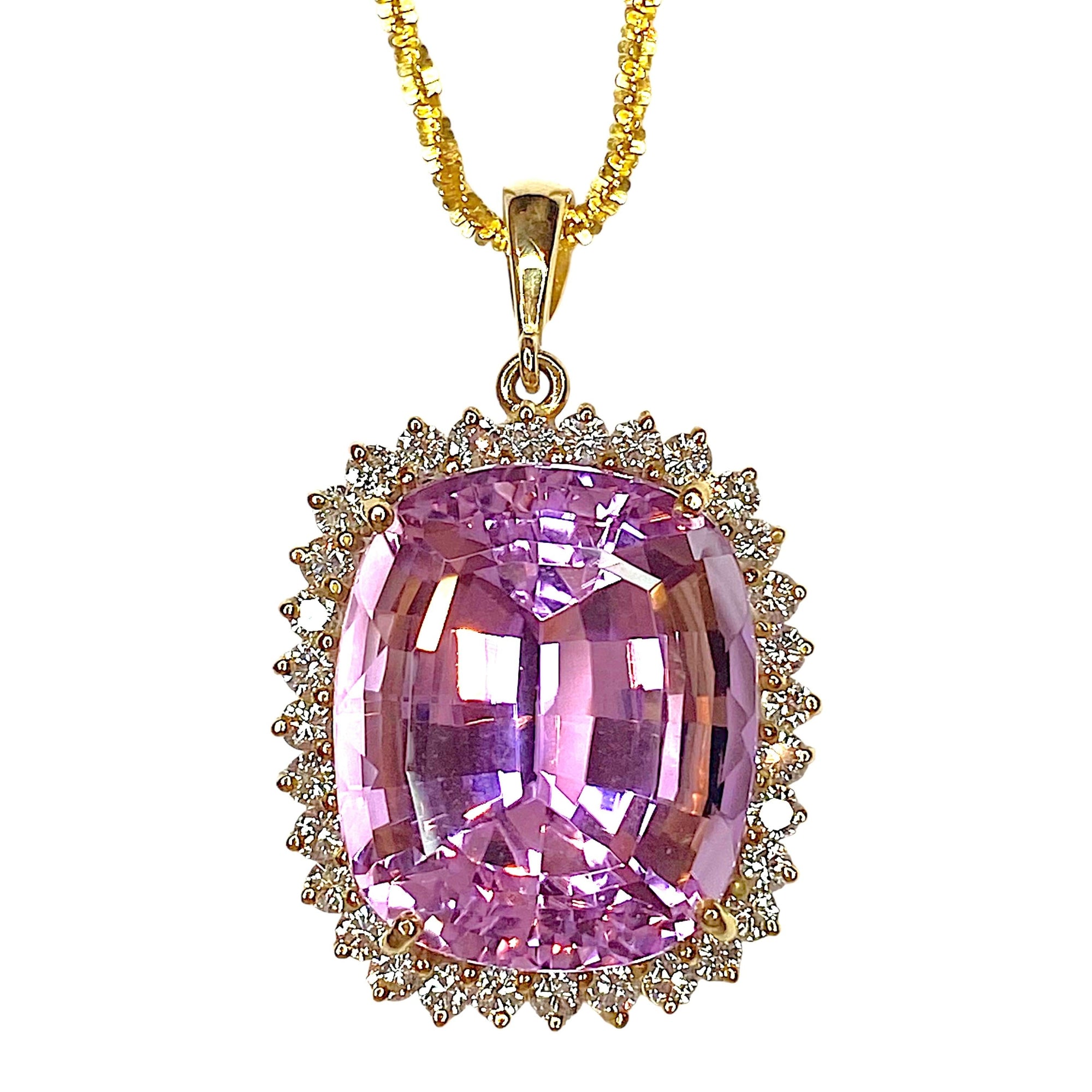 14K Gold Kunzite & Diamond Necklace