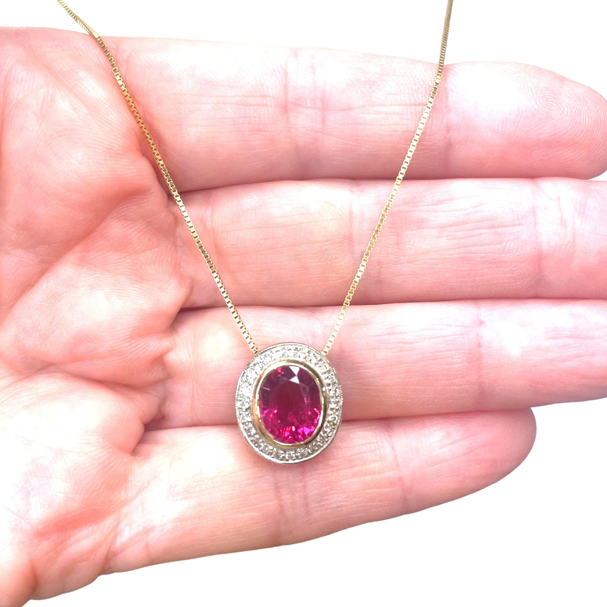 Vintage 14K Rubellite Tourmaline and Diamond Necklace
