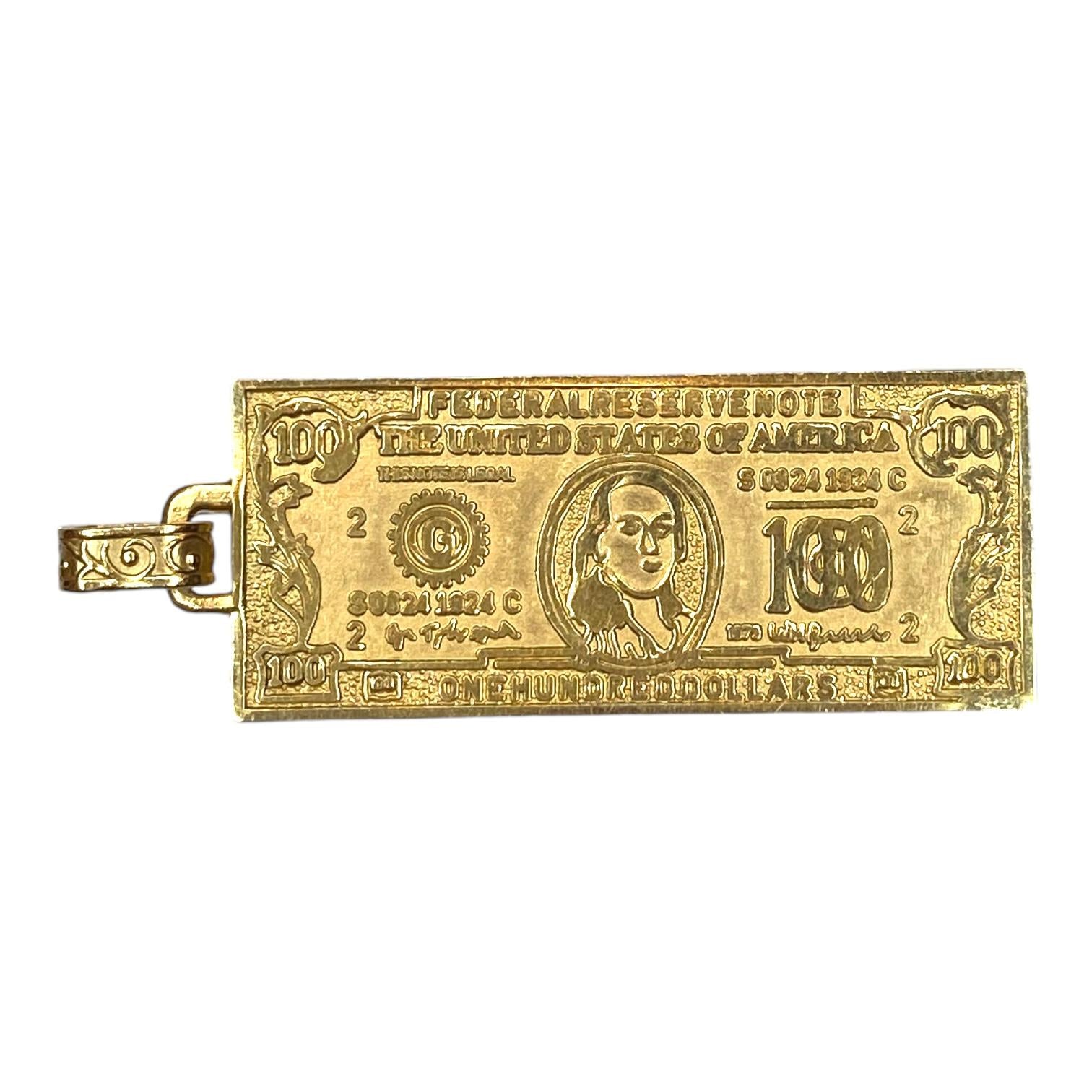 Vintage 14K Large 100 Dollar Bill Pendant