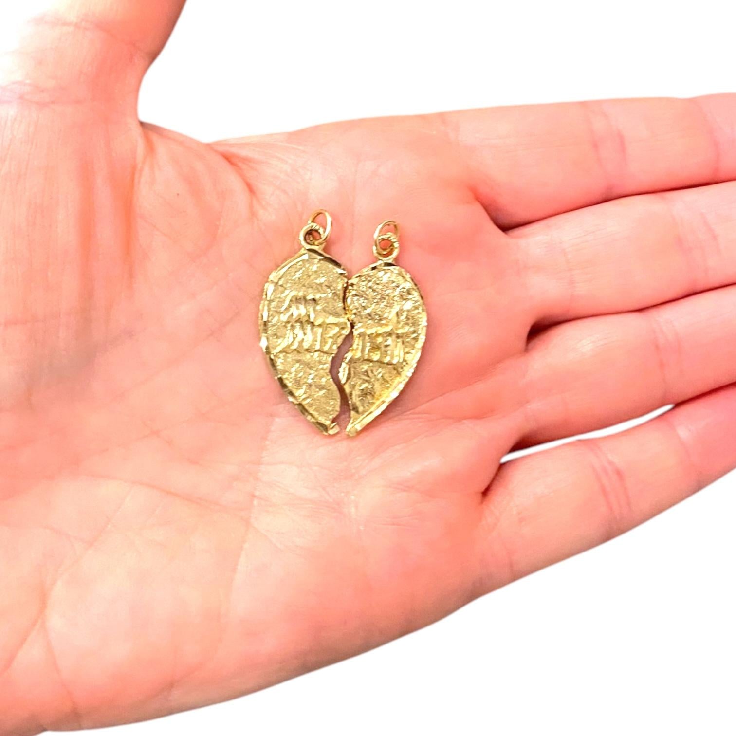Vintage 14k Yellow Gold Mizpah Heart Pendant 2 Pieces
