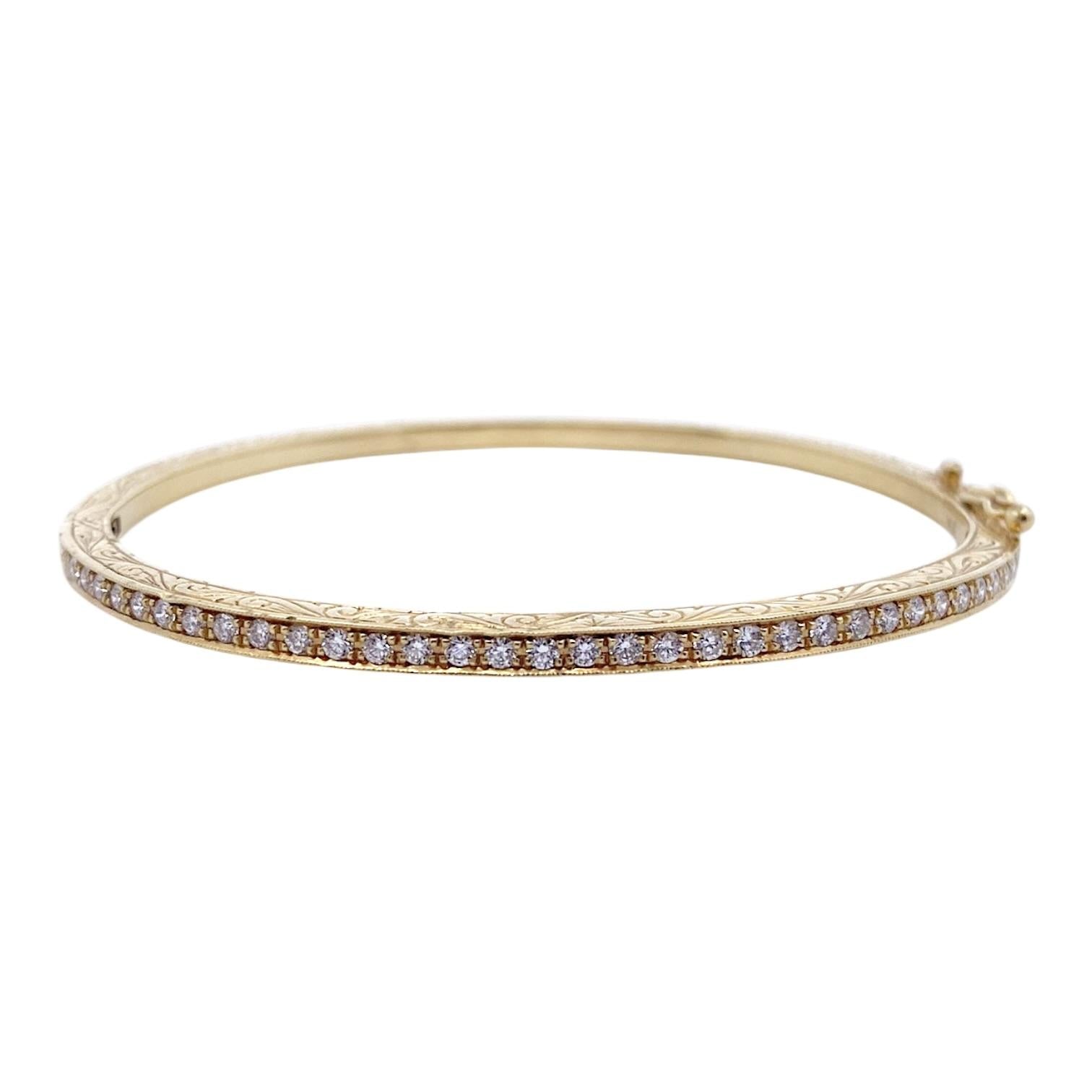 Penny Preville 18K Yellow Gold Engraved Diamond Bangle Bracelet