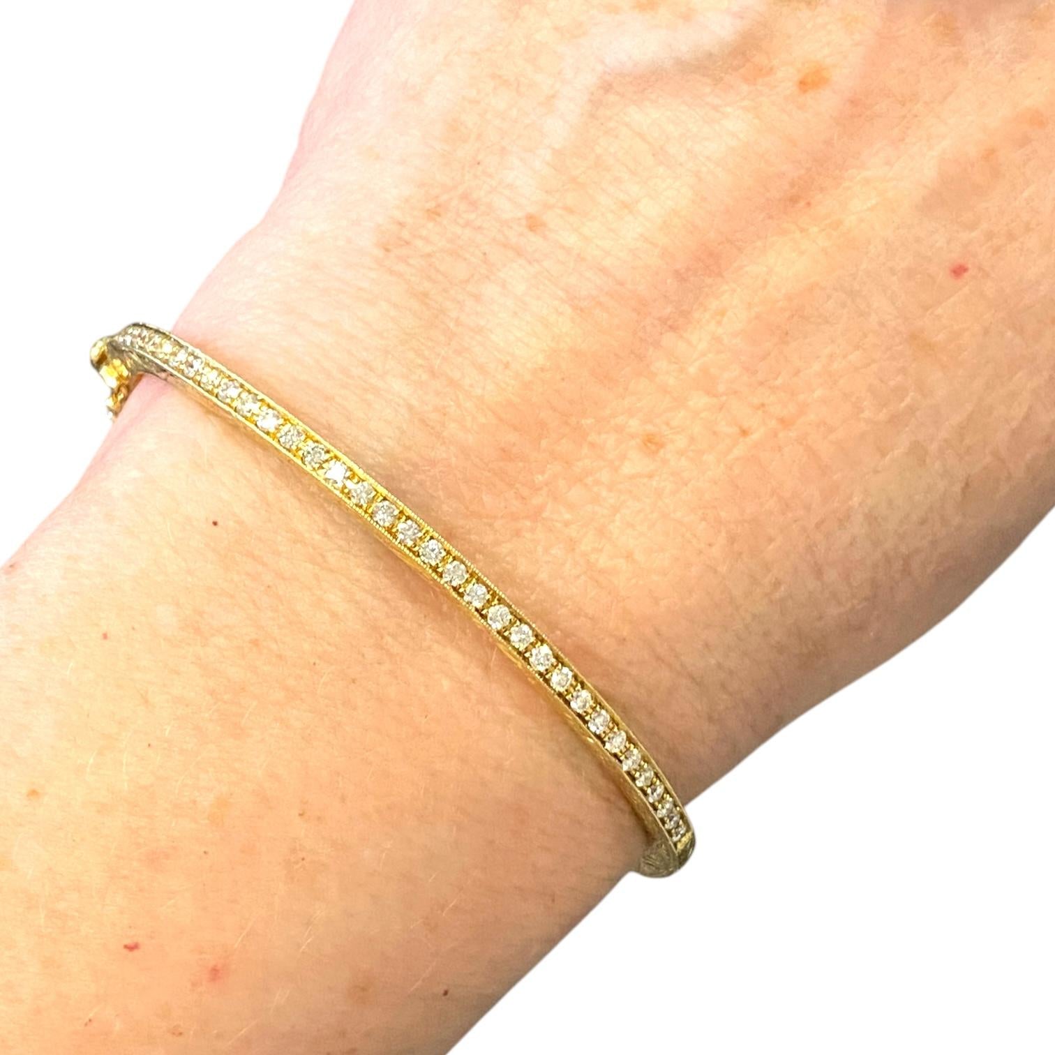 Penny Preville 18K Yellow Gold Engraved Diamond Bangle Bracelet