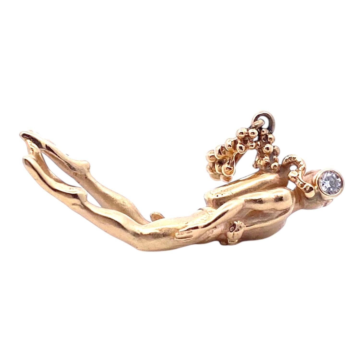 Vintage 14K Diamond Set Scuba Diver Charm Pendant