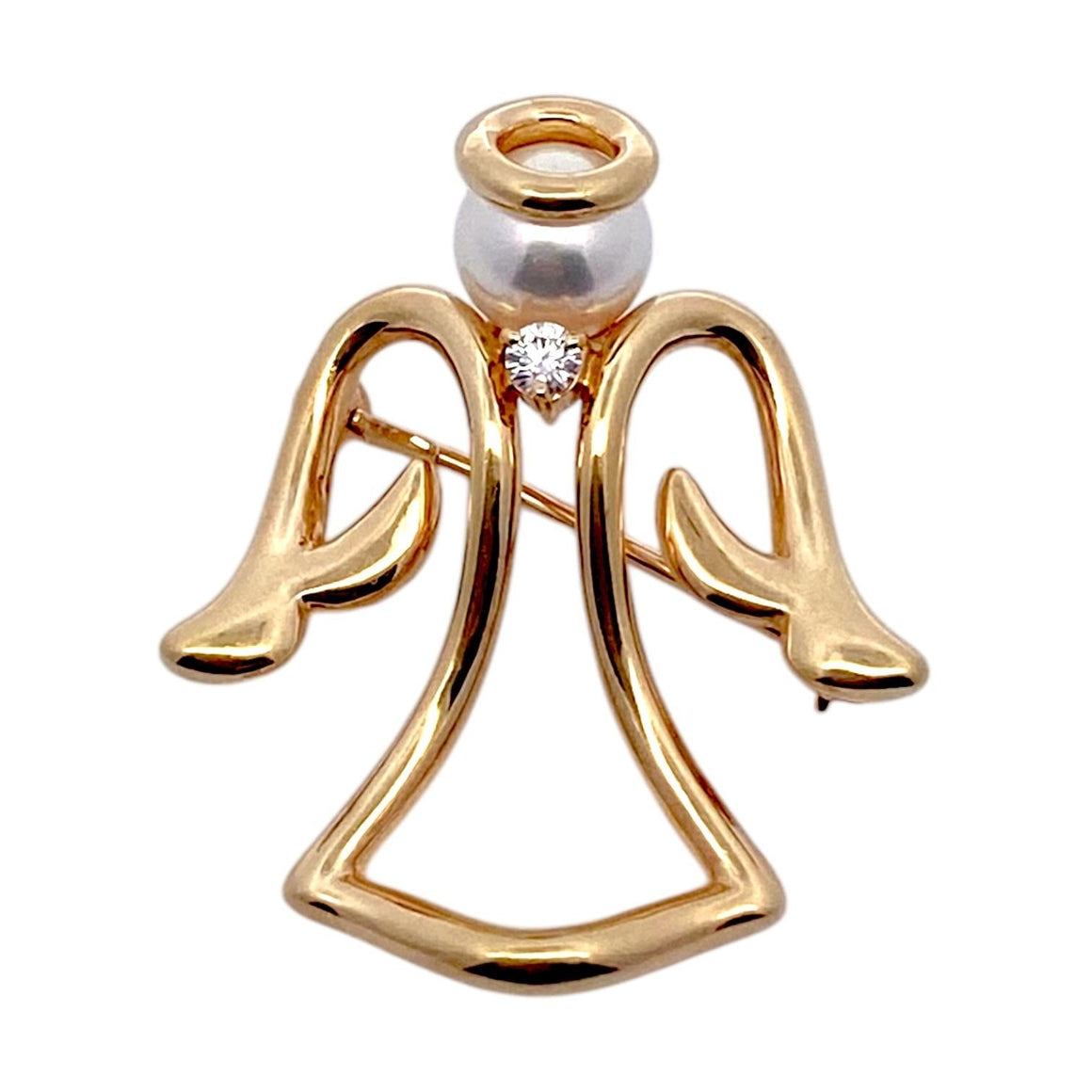 Mikimoto 18K Gold Akoya Pearl and Diamond Angel Pin Brooch