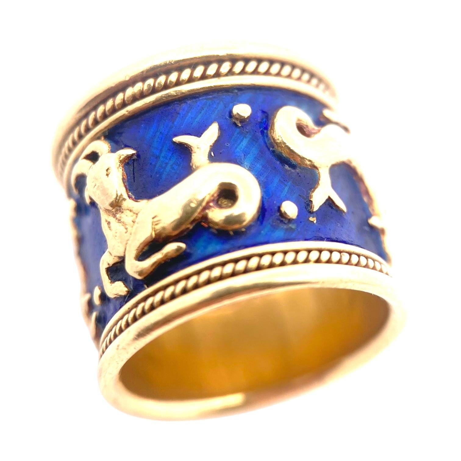 Vintage ELizabeth Gage Sagittarius Zodiac Enamel Band Ring