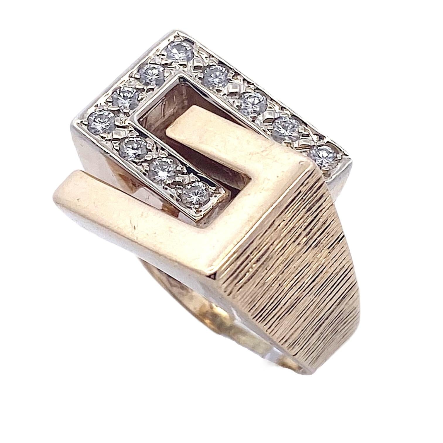 Vintage 14K Gold Mid Century Geometric Diamond Ring