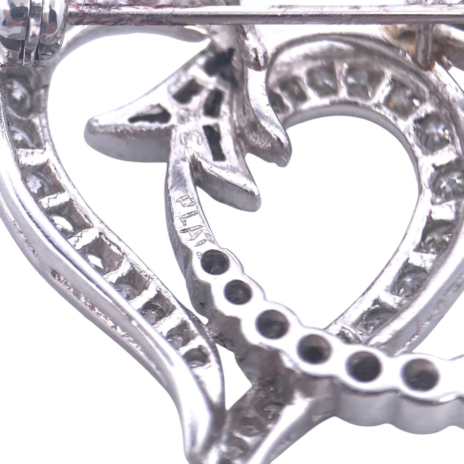 Vintage Platinum Diamond Heart and Arrow Pin Pendant