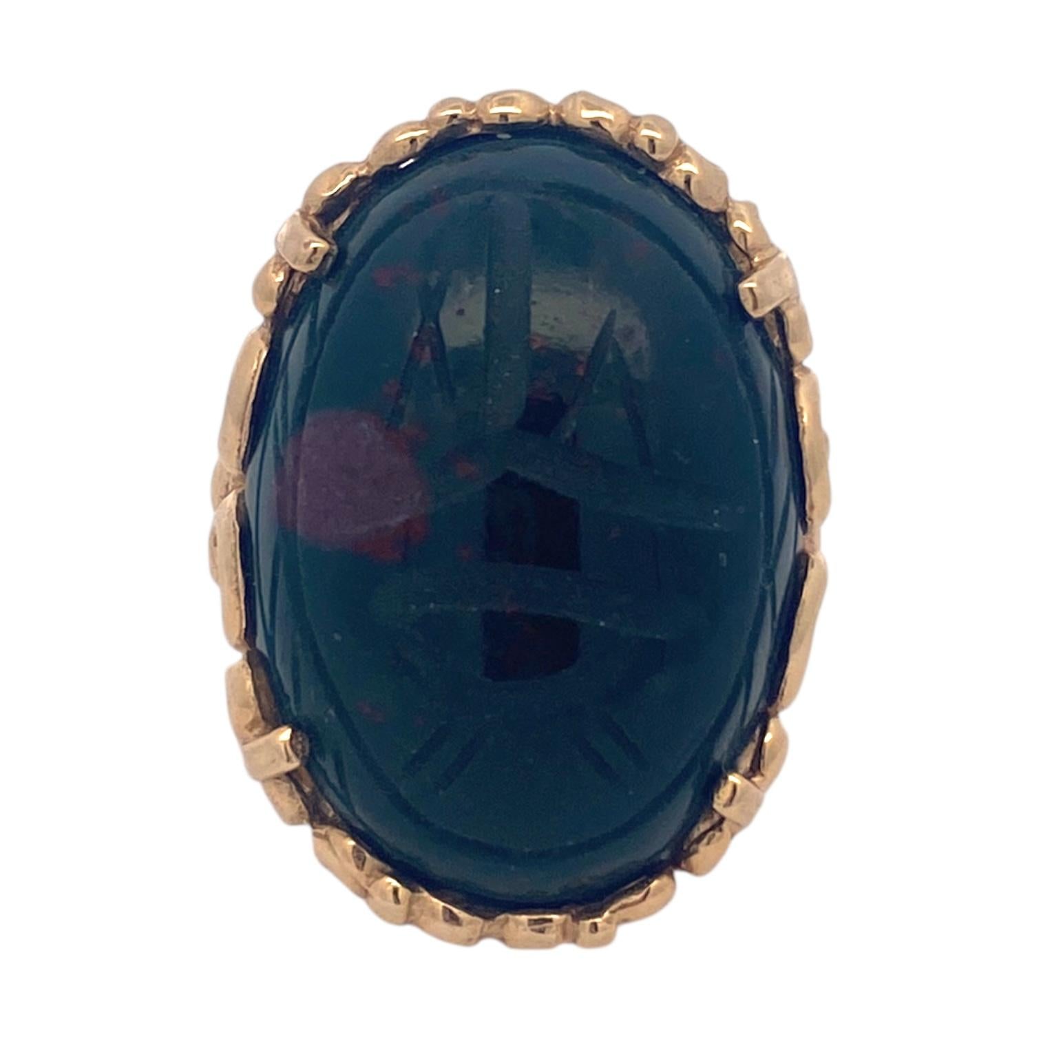 Vintage 14K Gold Scarab Bloodstone Cabochon Ring