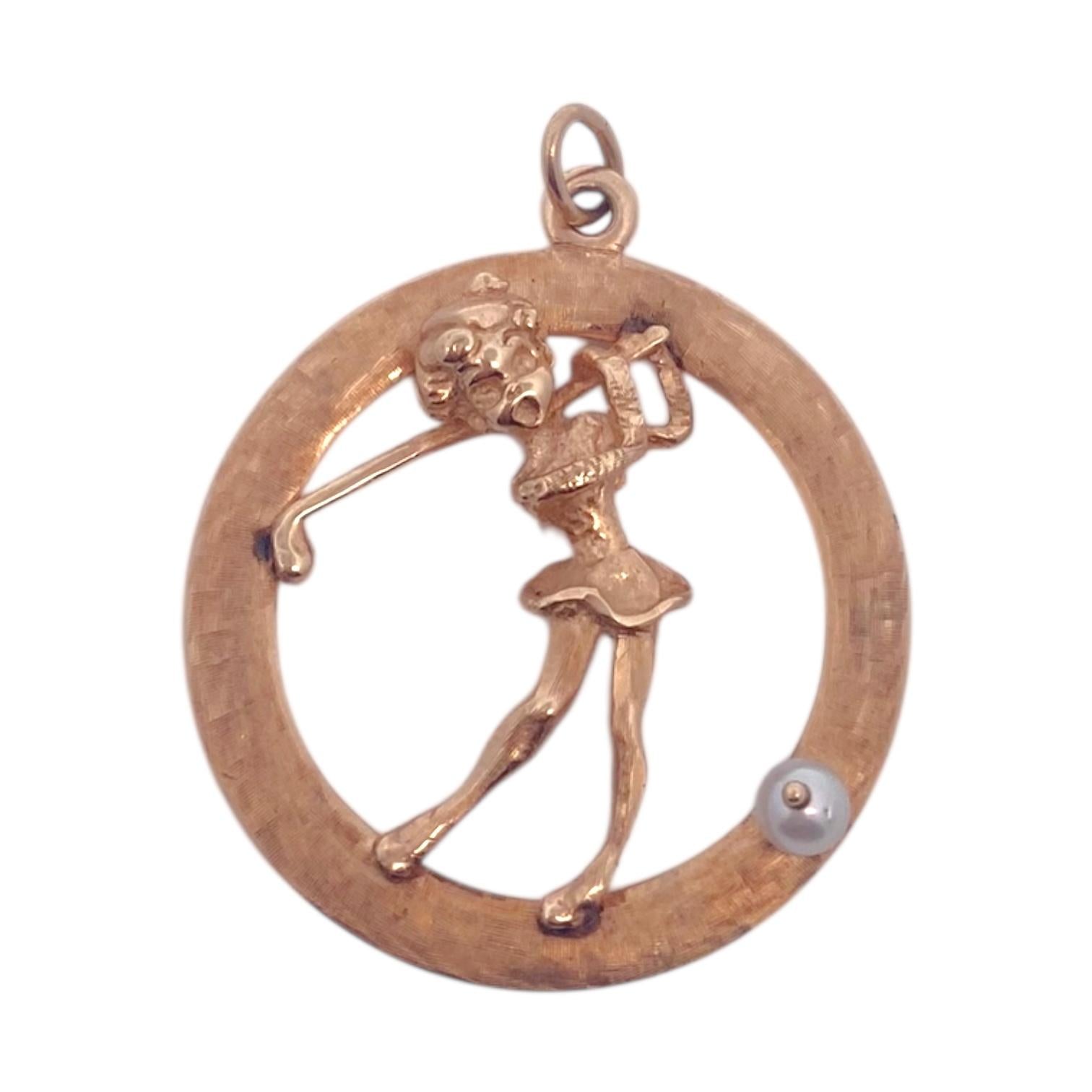 Vintage 14K Gold Golfer Charm Pendant
