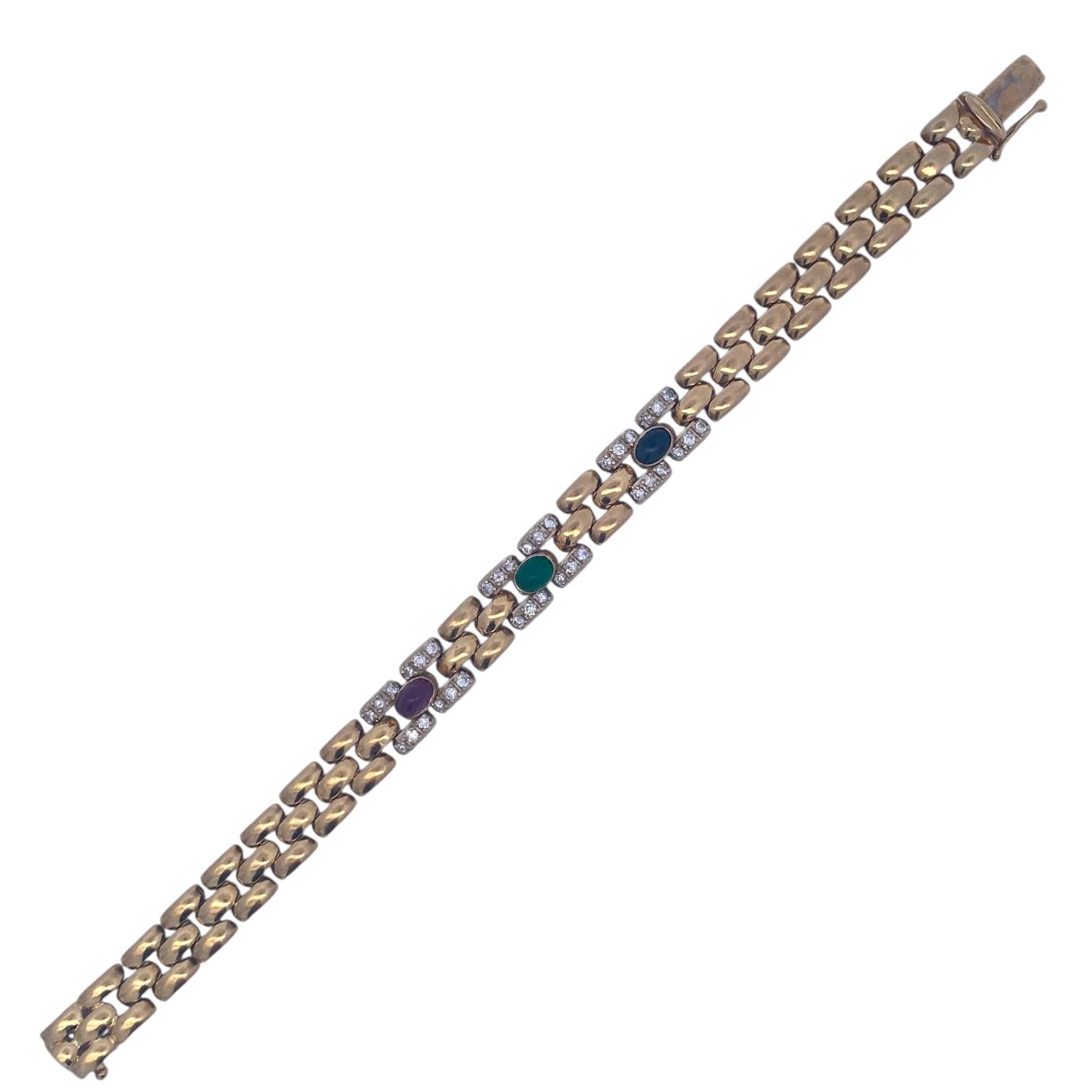 Vintage 14K Ruby Emerald Sapphire Diamond Bracelet