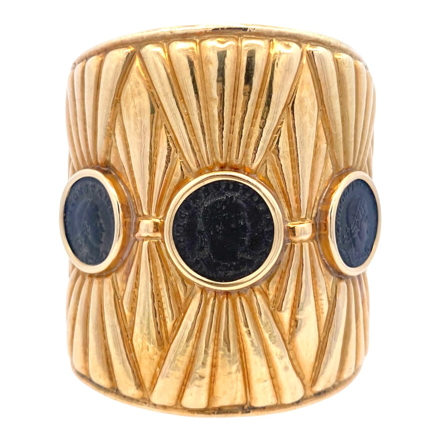 Large 18K Gold Roman Coins Cuff Bracelet