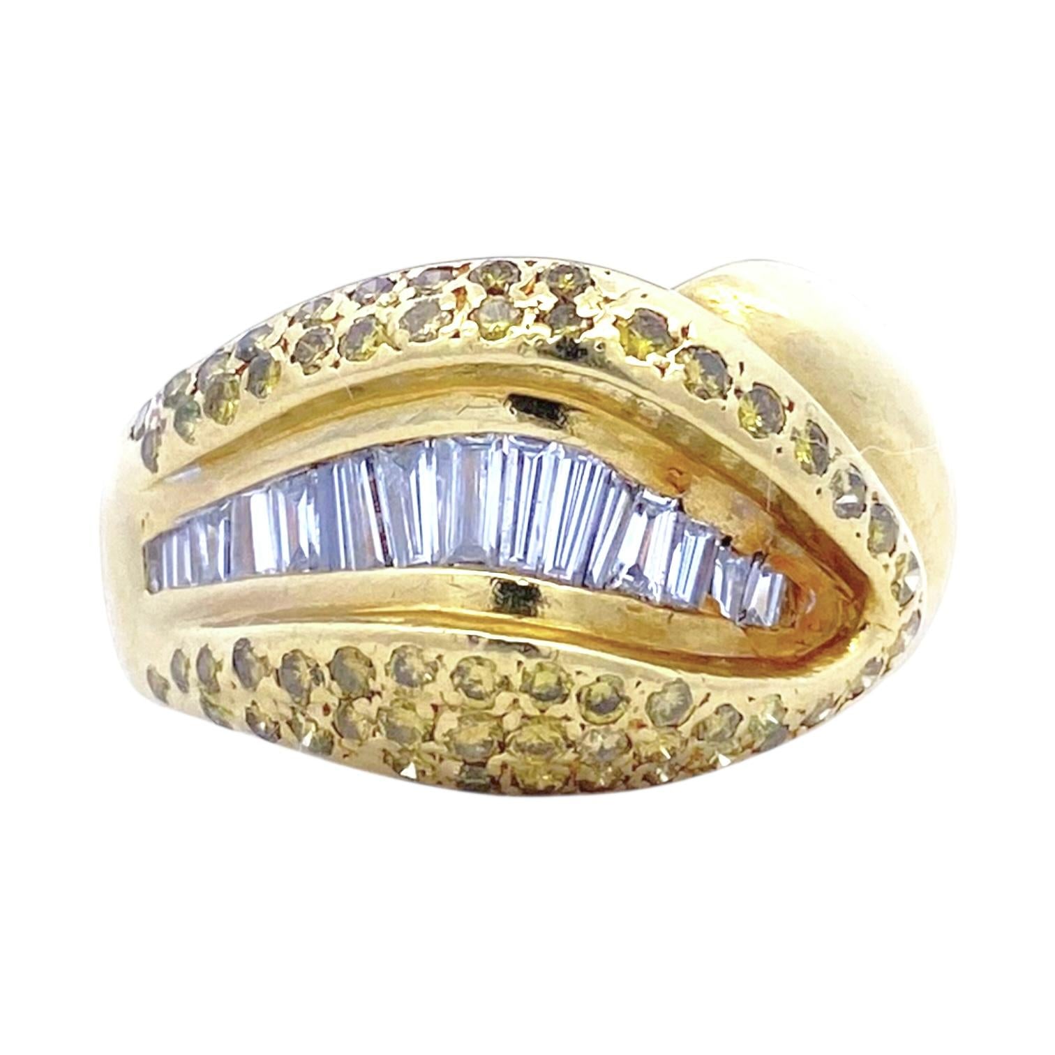 Vintage 18K Gold Snake Style Yellow and White Diamond Ring