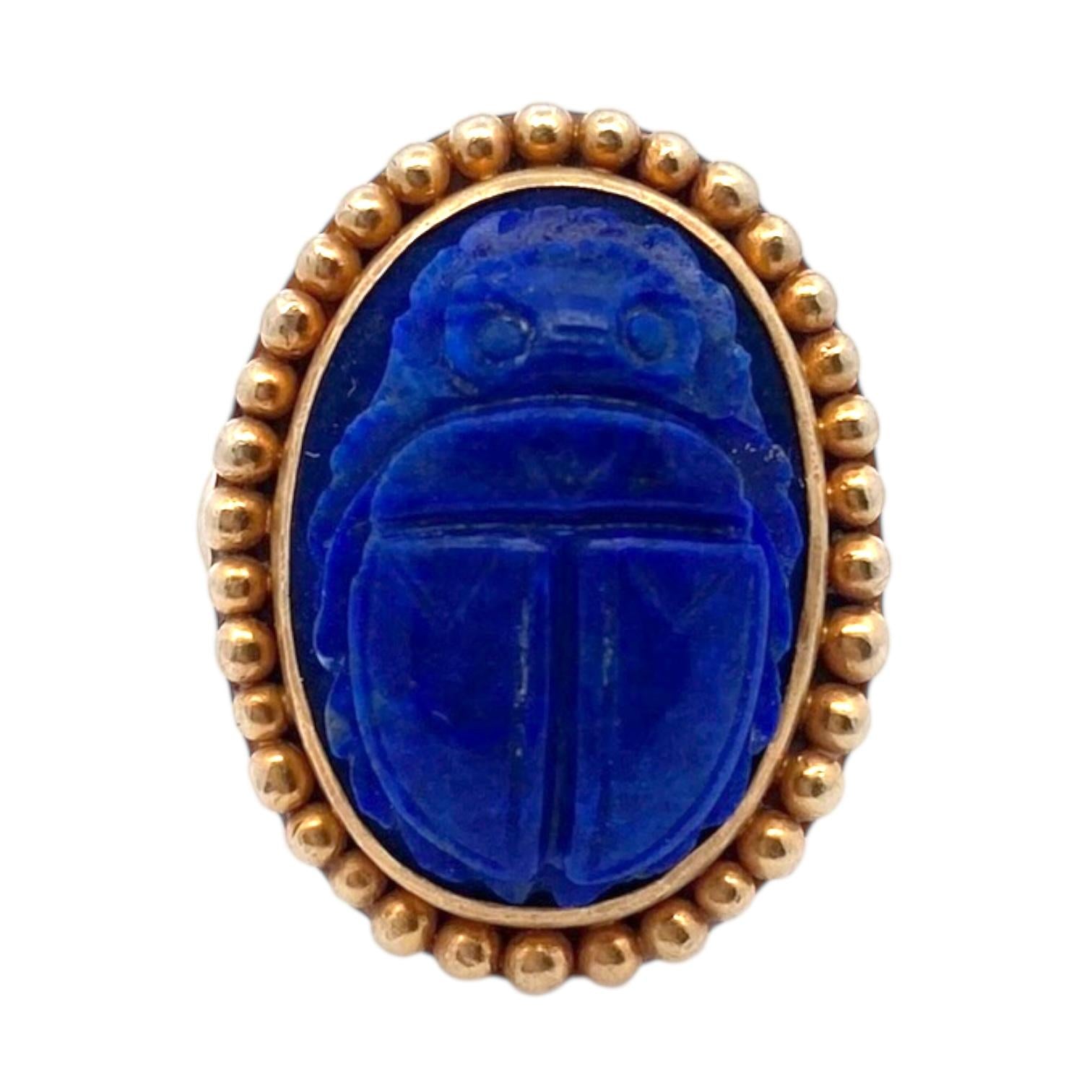 Large 18K Gold Lapis Lazuli Scarab Ring