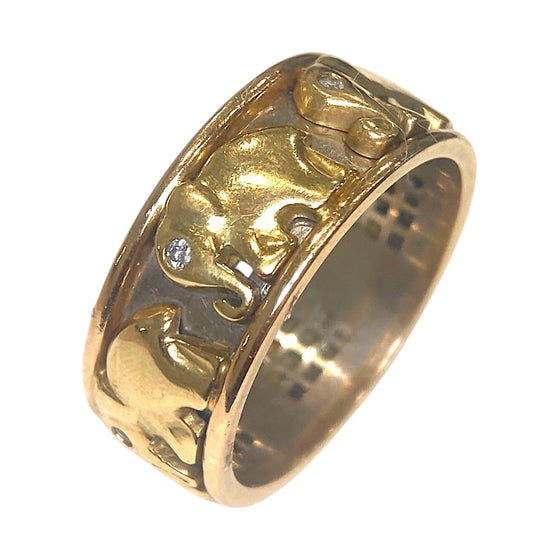 Vintage 18K Gold Elephant Band with Diamonds Size 12