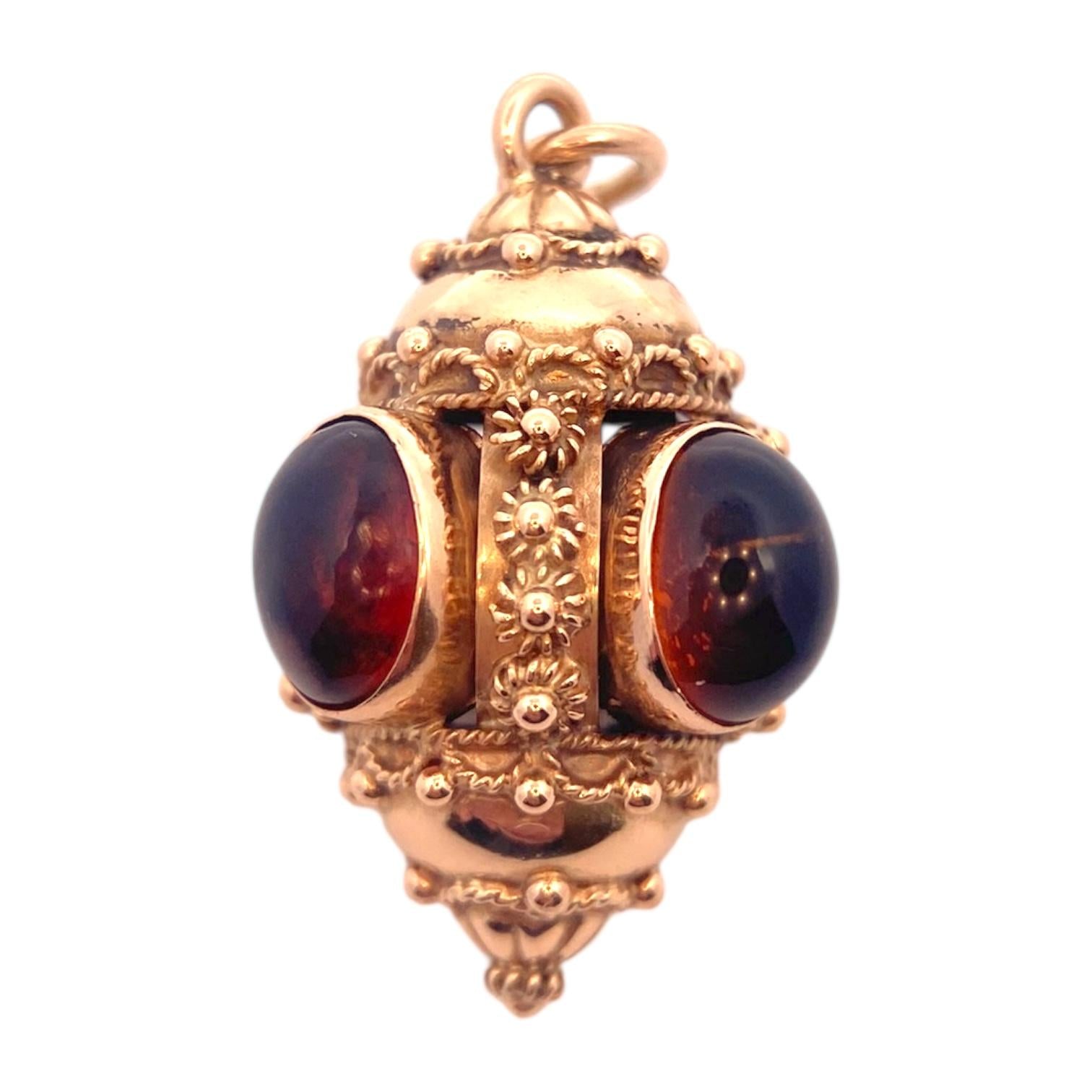 Etruscan Revival Italian 18K Citrine Cabochon Charm Pendant