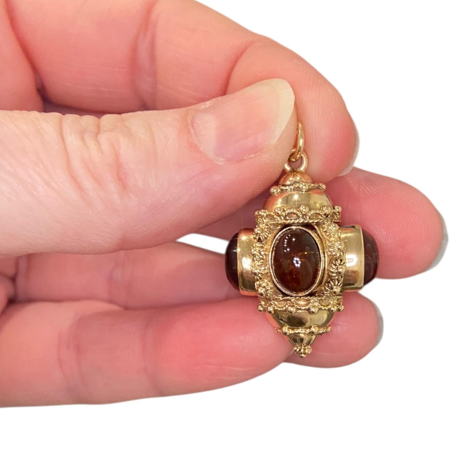 Etruscan Revival Italian 18K Citrine Cabochon Charm Pendant