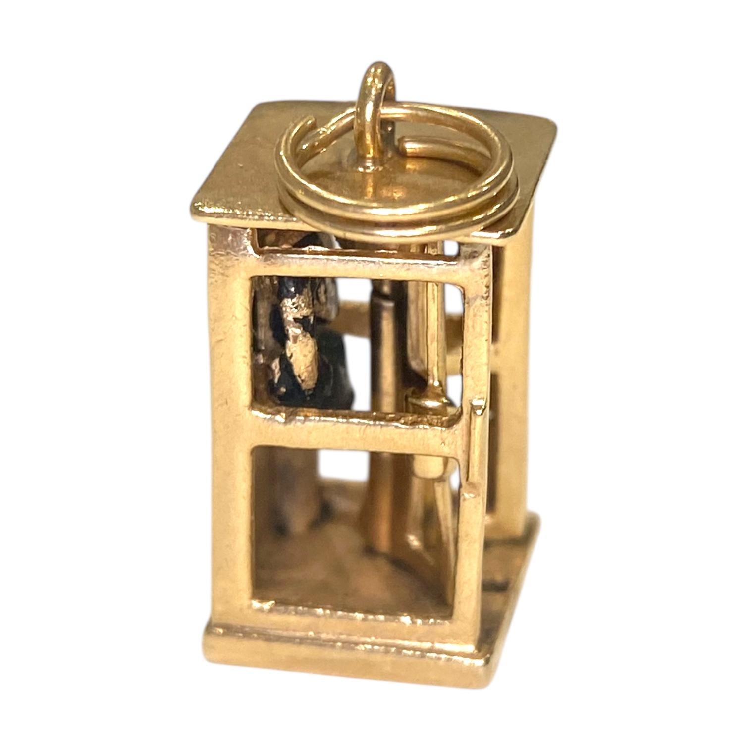 Vintage 14K Gold Articulating Phone Booth Charm Pendant