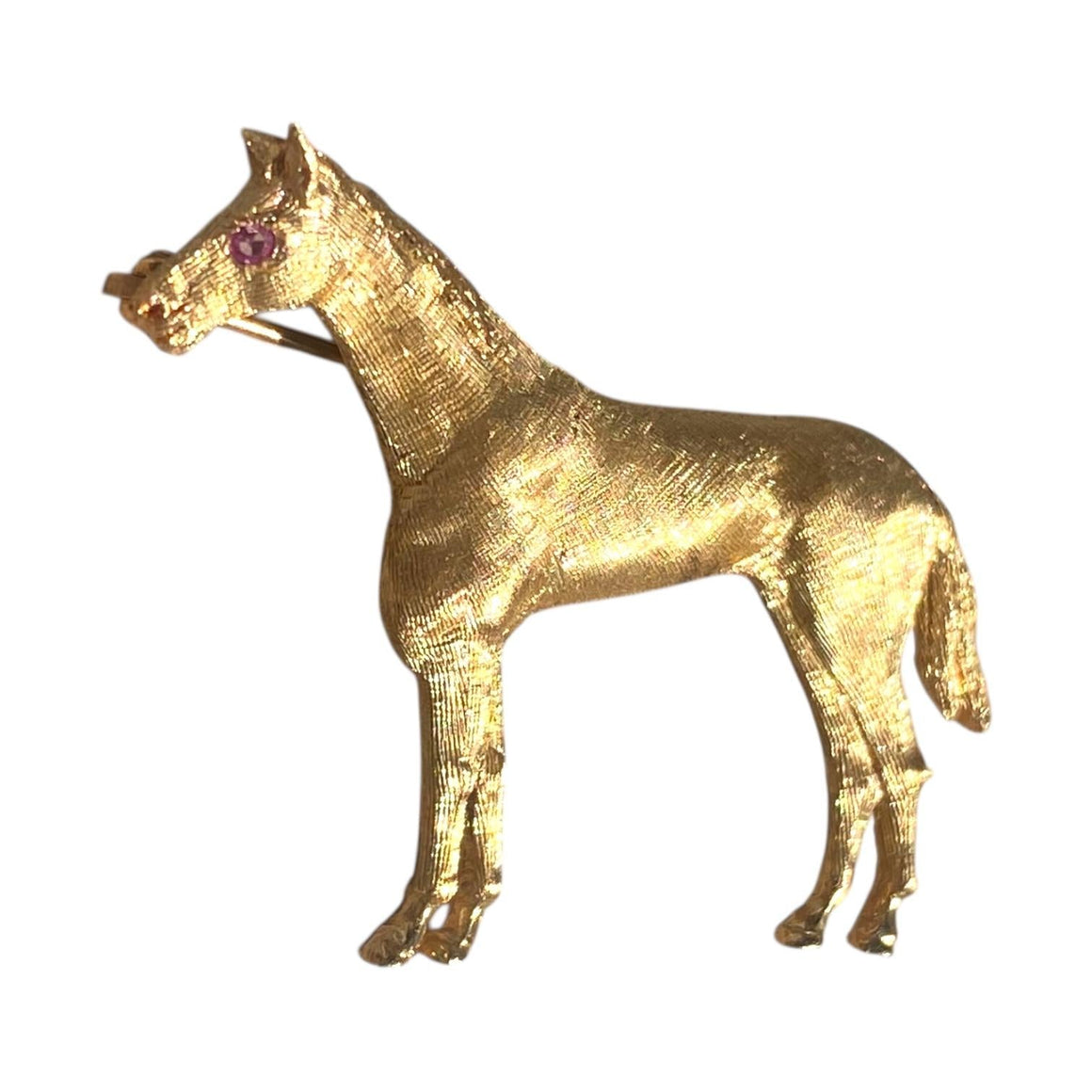 Vintage 14K Gold Horse Brooch with Ruby Eye